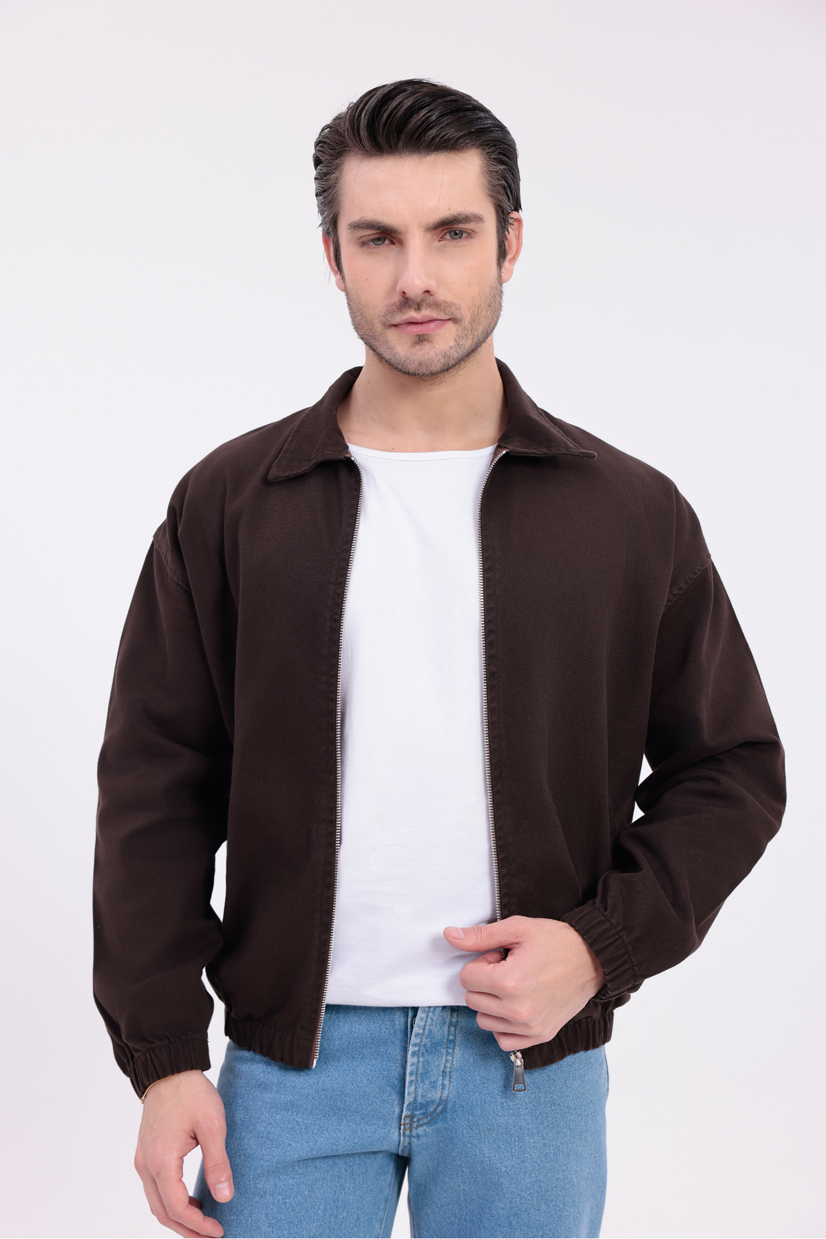 Firststops  Erkek Kiremit Gabardin Kumaş Fermuarlı Oversize Mevsimlik Ceket - Görsel 2