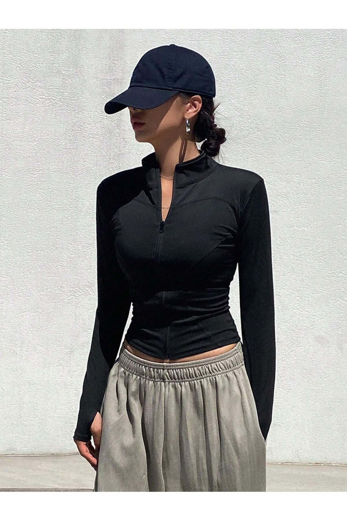 eybetsa  Rover Basic Slim Fit Fermuarlı parmak detaylı Bluz - Görsel 2