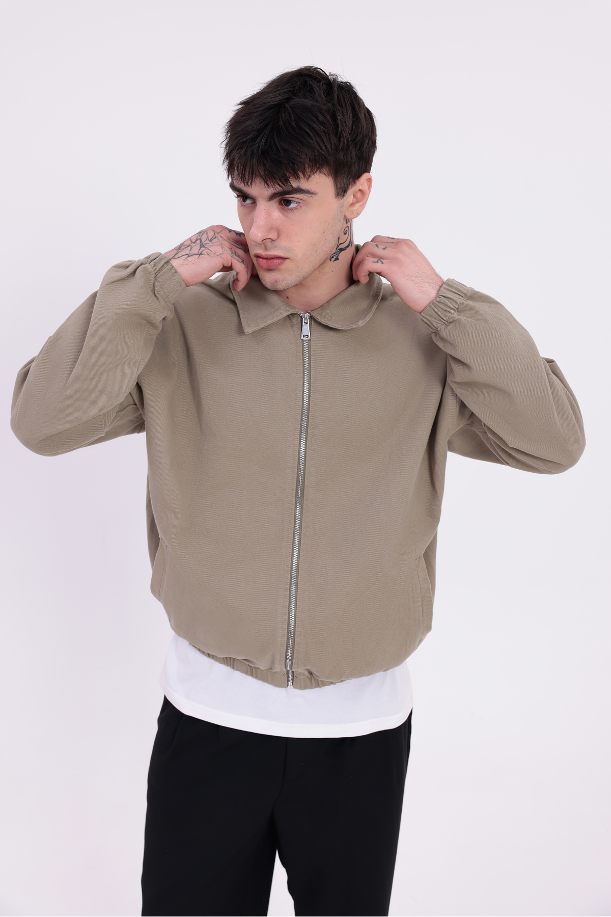 Montland  Erkek Haki Gabardin Kumaş Fermuarlı Oversize Beli Lastikli Mevsimlik Ceket - Görsel 5