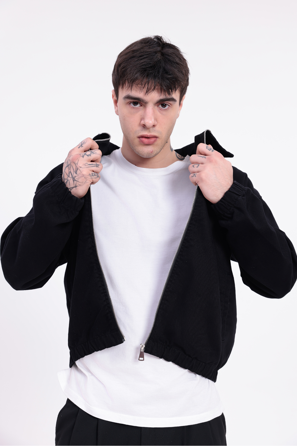 Montland  Erkek Siyah Gabardin Kumaş Fermuarlı Oversize Beli Lastikli Mevsimlik Ceket - Görsel 7