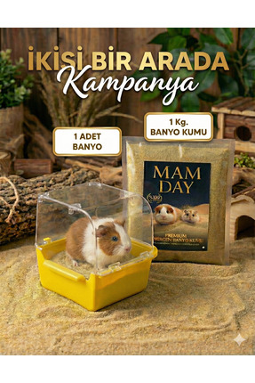 Mam Day Chinchilla - Hamster Banyo Kumu 1 Kg. ve Banyo Kabı Kemirgen Kumu Set