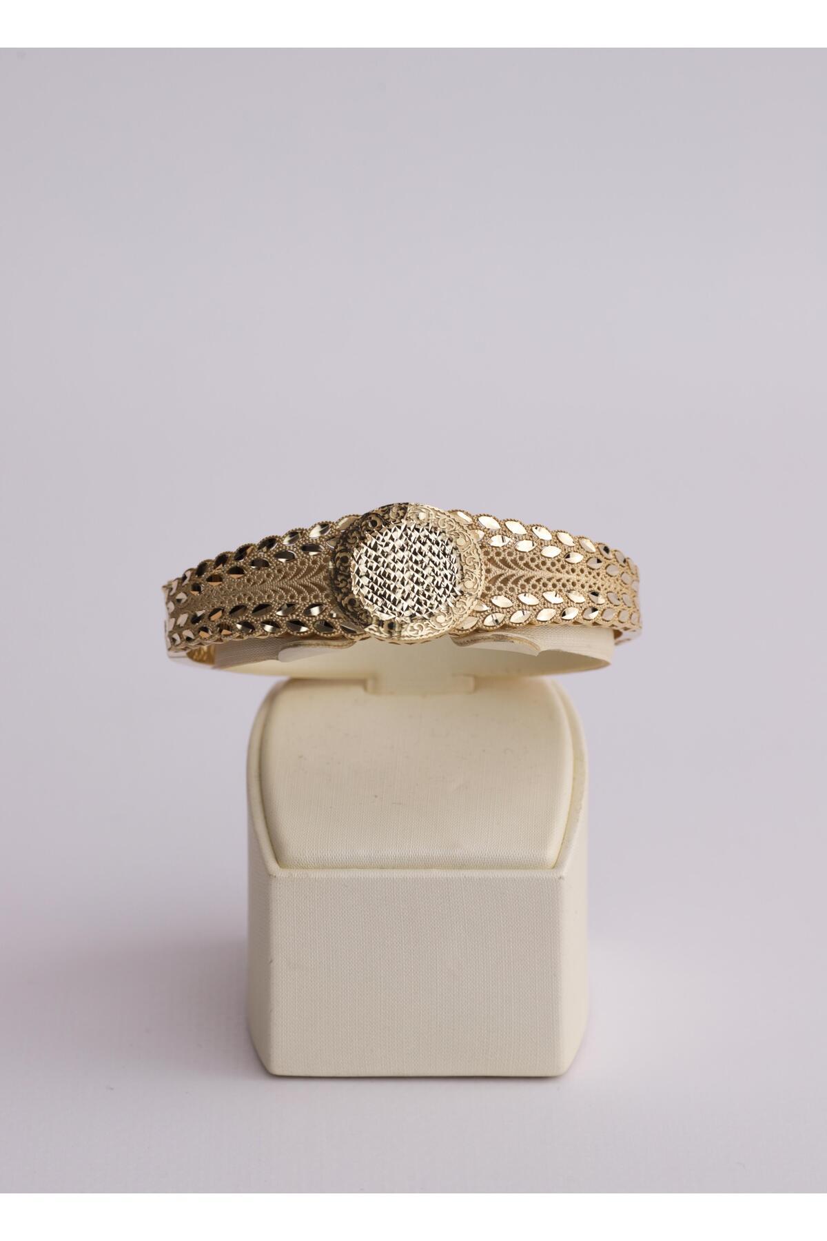 Narin Mücevherat Nar-in Altın Mücevherat Yaprak Desen İşlemeli Modern Altın Kelepçe 04