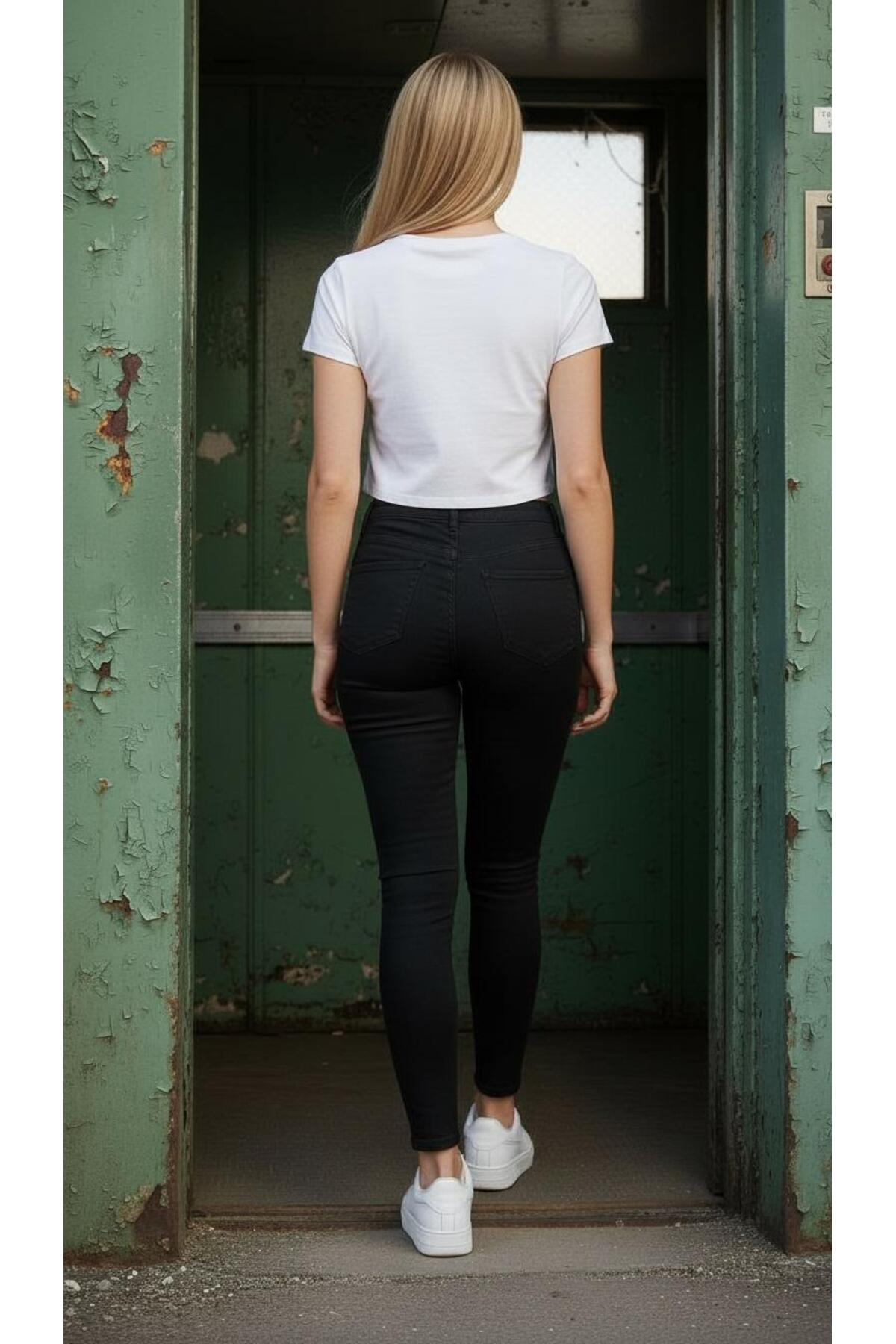 geenz manifacture  Kadın Siyah Ngbutika Full Likralı Yüksek Bel Skinny Jean Pantolon (TOPARLAYICI) - Görsel 4