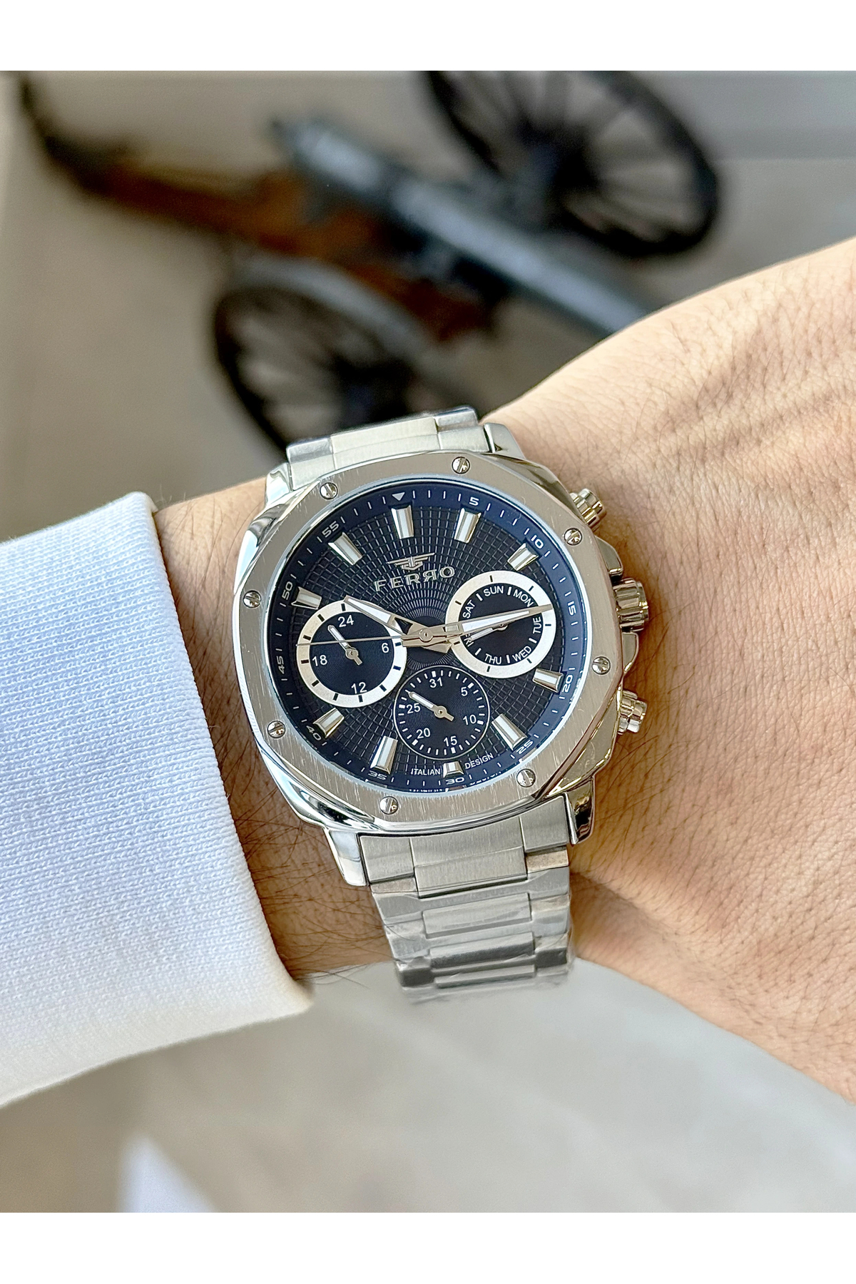 ساعت مچی مردانه سیم‌فلزی نقره‌ای Fm11652A-V3، عملکرد اکتیو ۳، ضدآب ۳ اتم