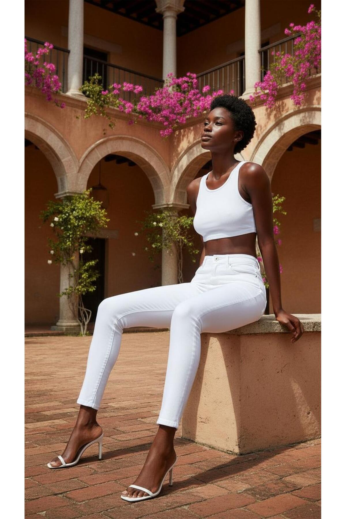 geenz manifacture Kadın Beyaz Ngbutika Full Likralı Yüksek Bel Skinny Jean Pantolon (TOPARLAYICI) görsel 3