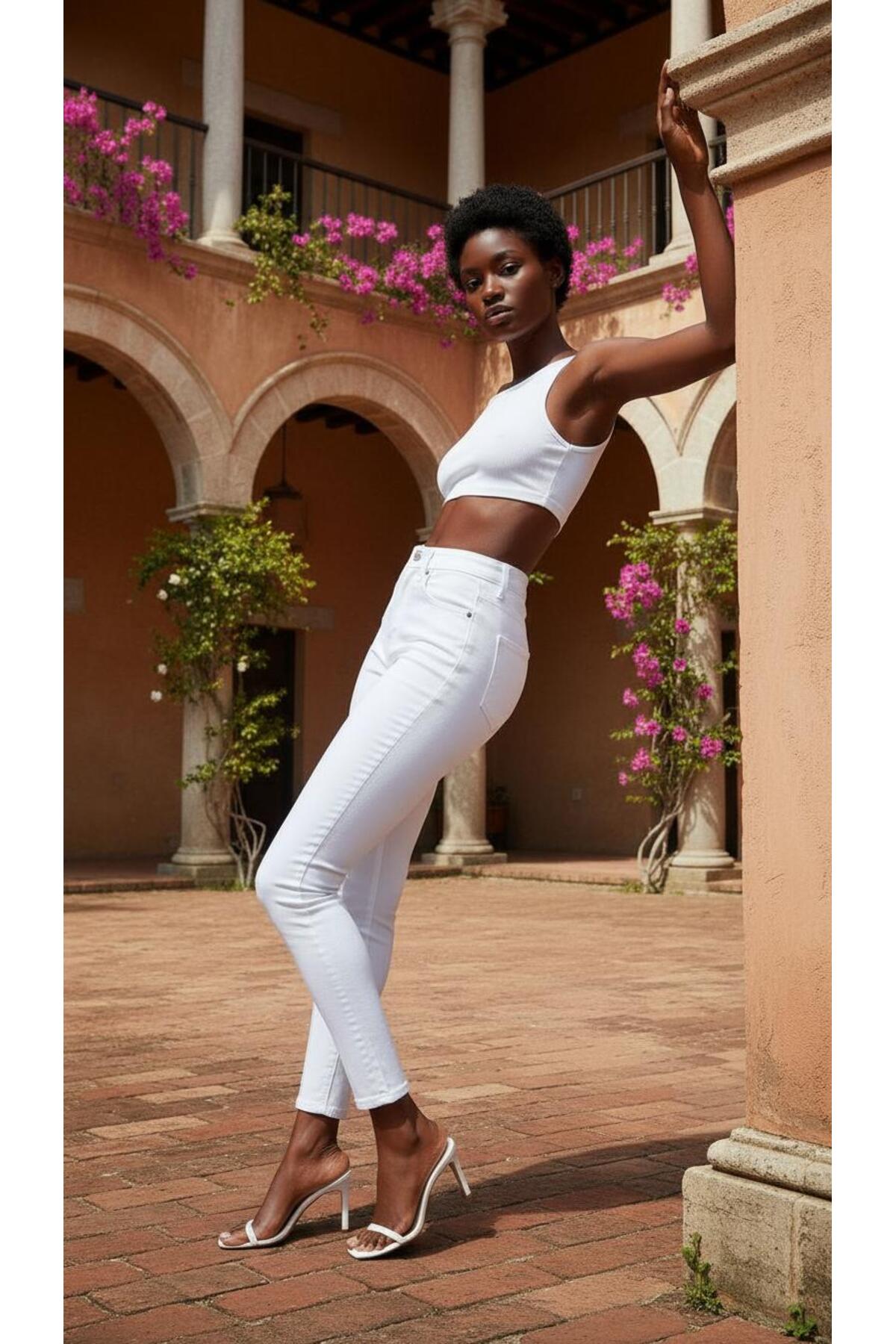 geenz manifacture Kadın Beyaz Ngbutika Full Likralı Yüksek Bel Skinny Jean Pantolon (TOPARLAYICI) görsel 4