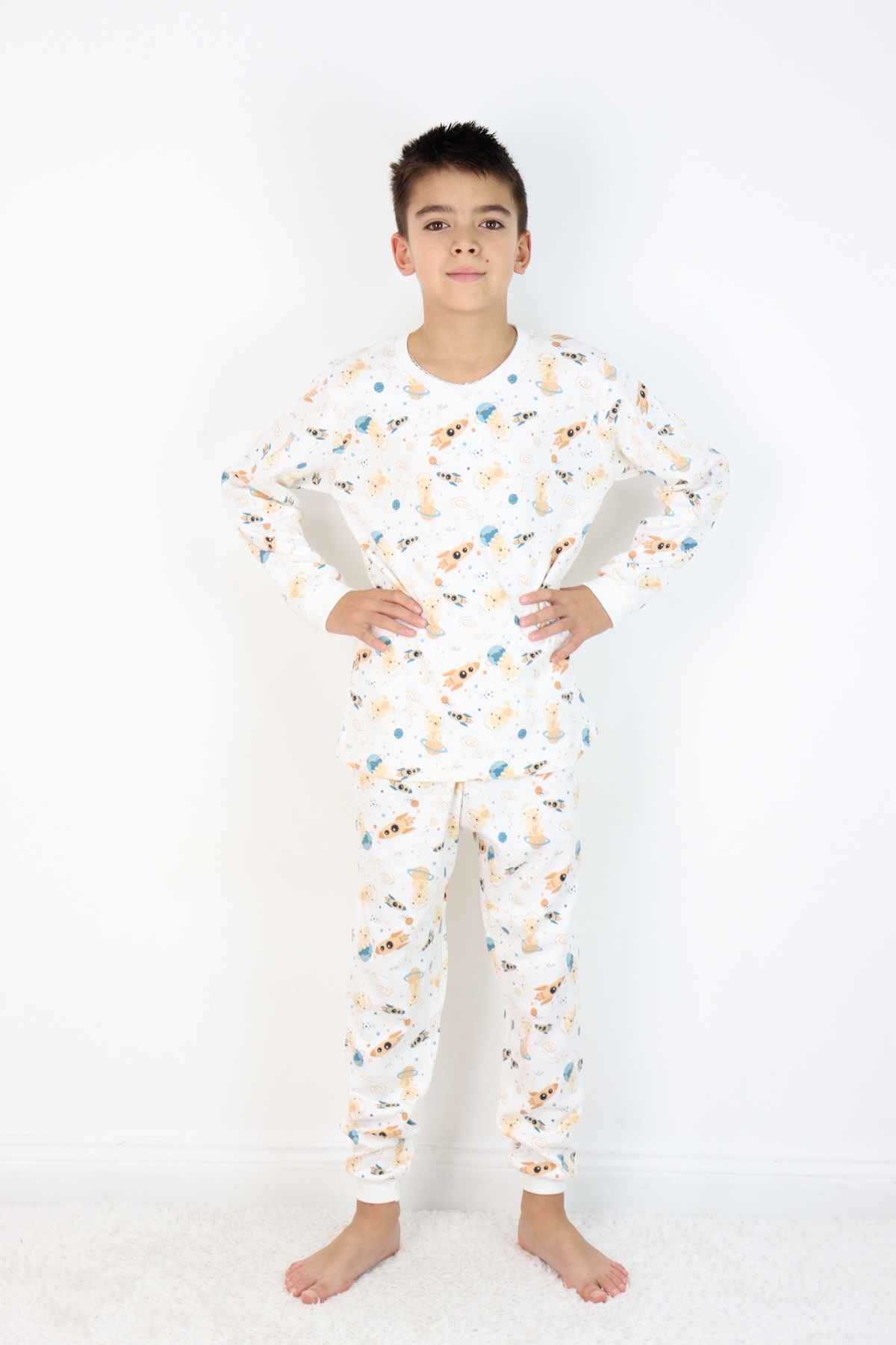 HARİKA KİDS Erkek Çocuk Baskılı interlok Kumaş Uzun Kollu Pijama Takımı fotoğrafı 3 (önizleme)