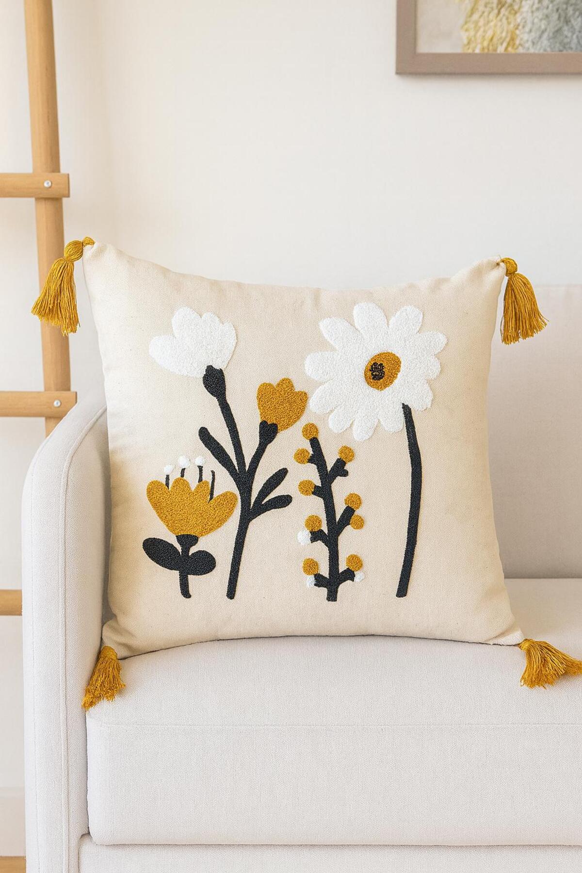 Flower Fringed Linen Decorative Pillow Case Pillowcase 1 Pc 43x43cm