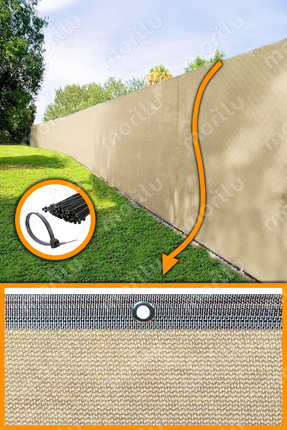 Morilu %95lik Krem PERDE Çit Filesi - KIRÇILLI Şeritli Halkalı - Bahçe Filesi...