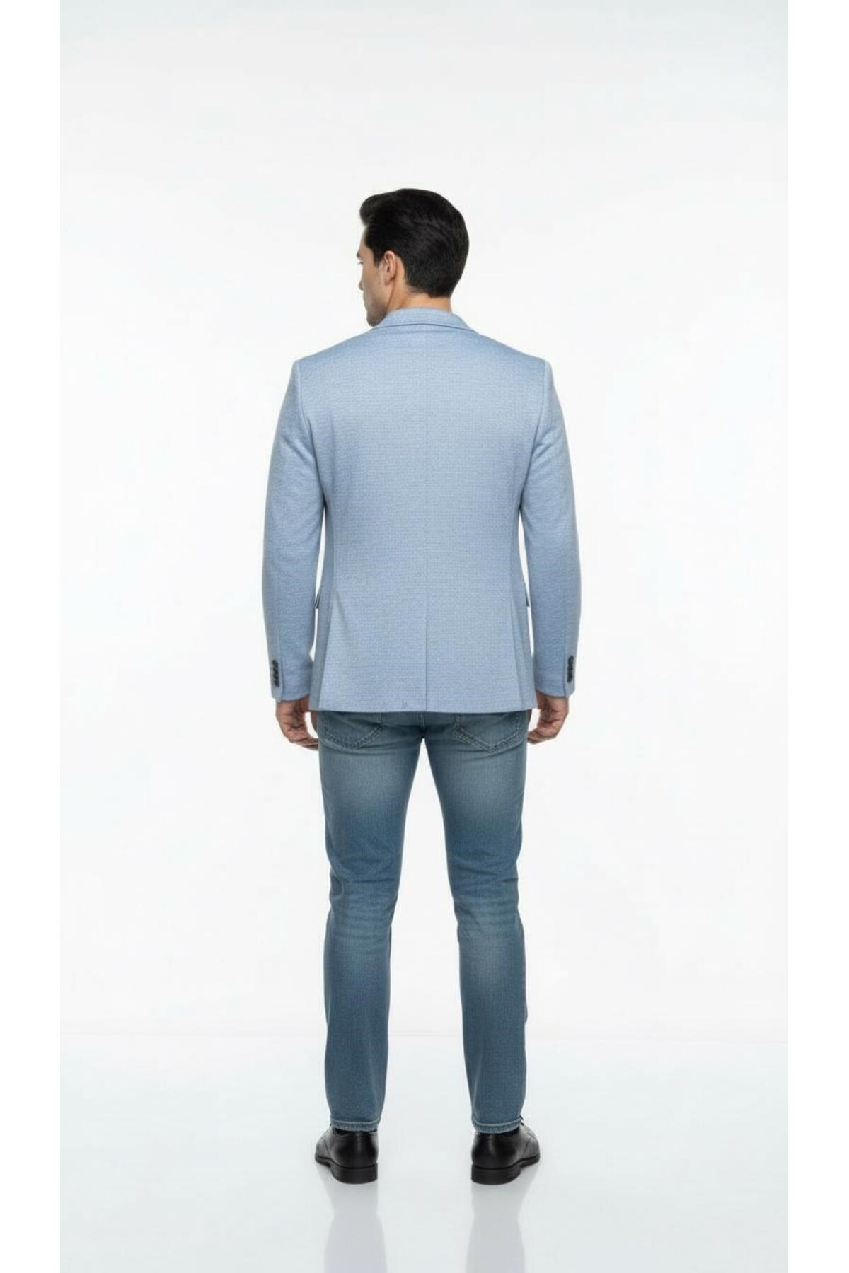 Plus Scorpion  Erkek Karyağdı Desenli Slim Fit Blazer Ceket – Mavi & Gri – Şık Günlük ve Ofis Kombin - Görsel 5