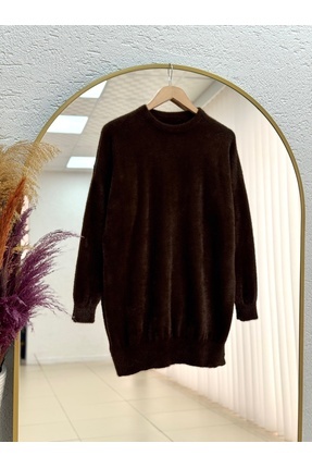 MİHRA STORE Fabiana Yanları Yırtmaçlı Uzun Yumoş Kazak-Zİ5255 Kahve