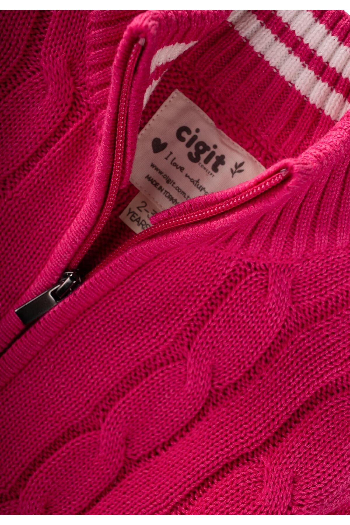 Cigit Saç Örgü Triko Hırka 2-11 Yaş Fuşya fotoğrafı 4 (önizleme)