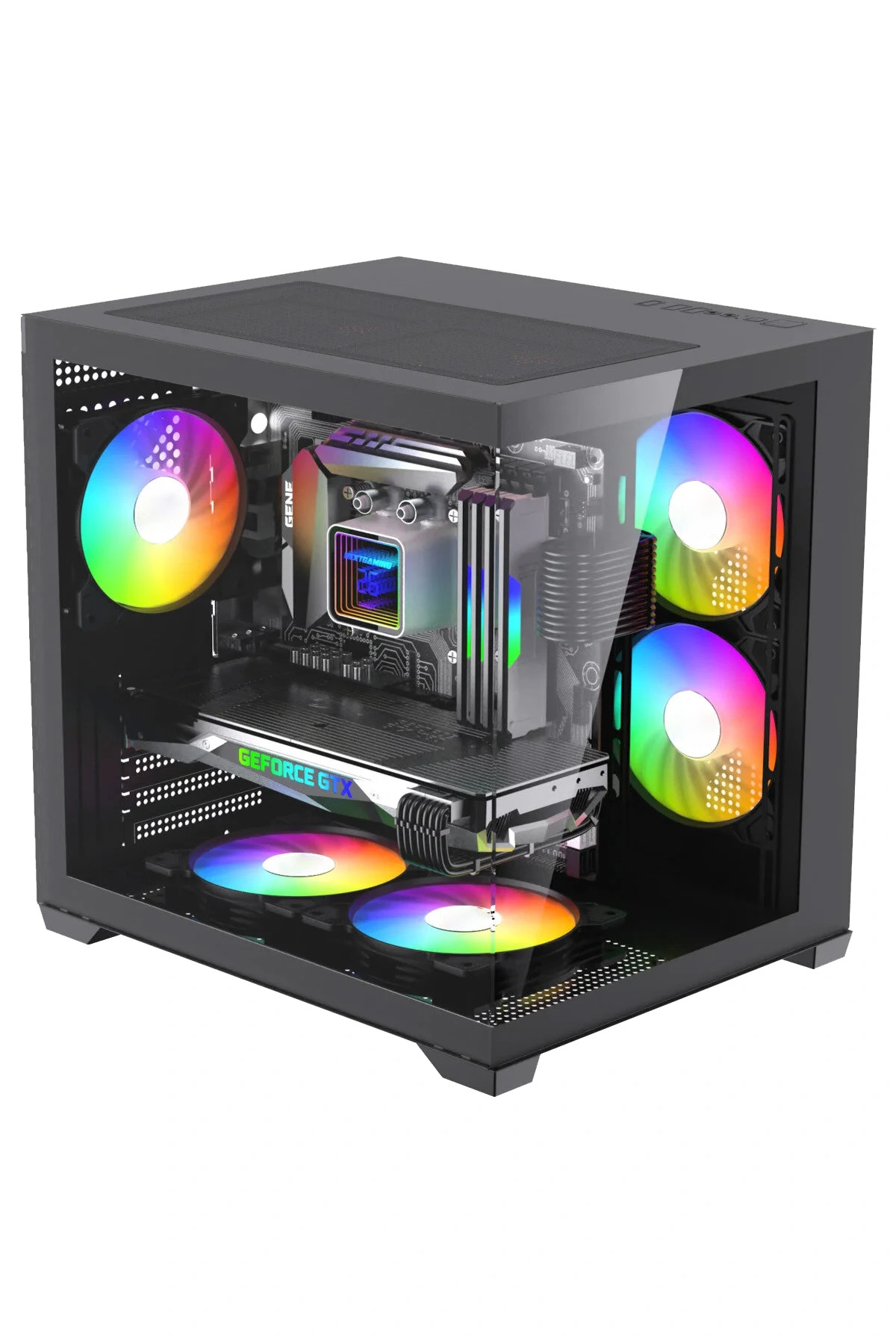 jetucuzal GamX ARES Akvaryum Cube 5x Tuştan Değişen RGB FAN M-ATX Gaming Bilgisayar Kasası
