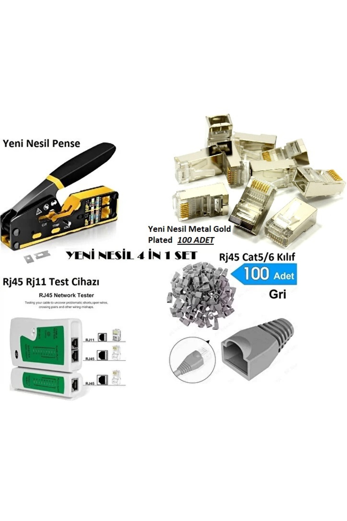 Yeni Nesil RJ45 Sıkma Pensesi Rj45 Test Cihazı 100 Adet Cover 100 Adet Yeni Nesil Metal Ez 8PC8C