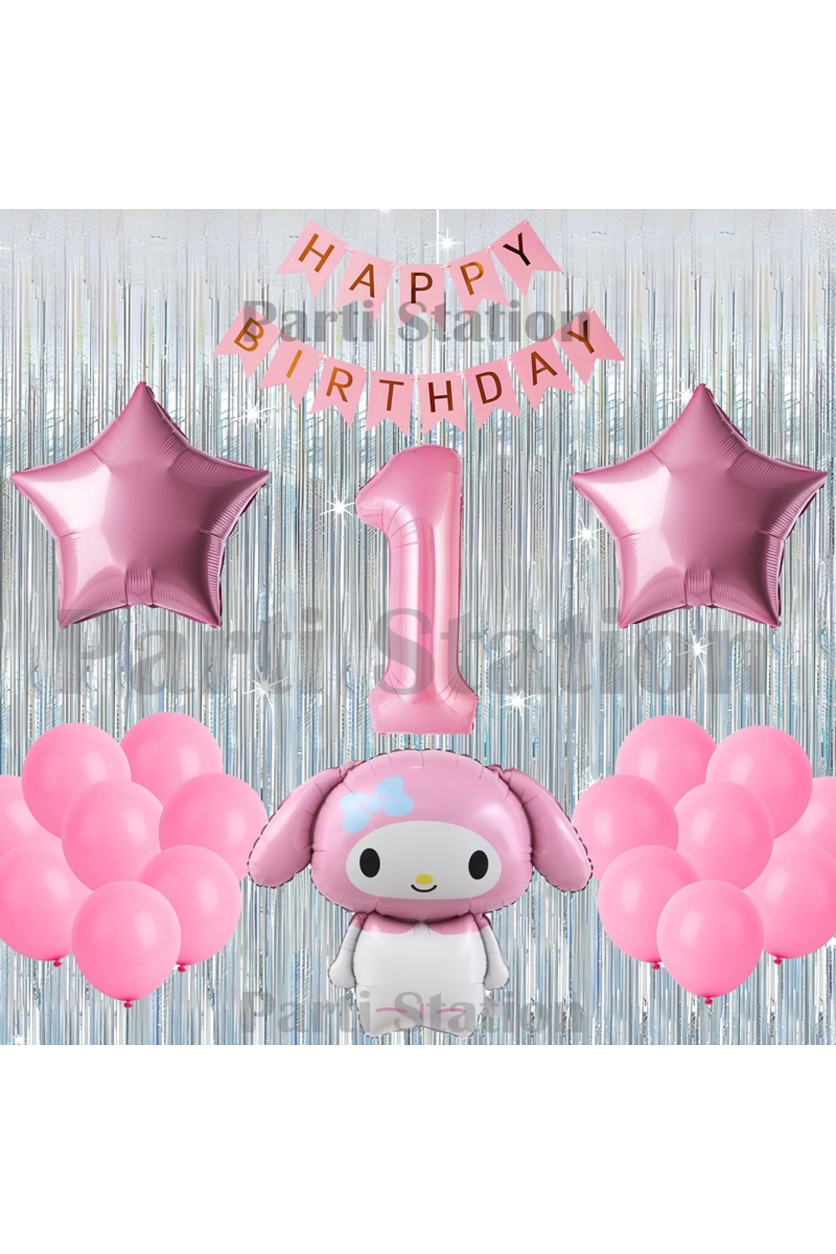 Y.M.M.T　メロメロン&どピンクやんSet×2 Parti Station Kuromi My Melody Konsept 8 Yaş Doğum Günü Balon Seti
