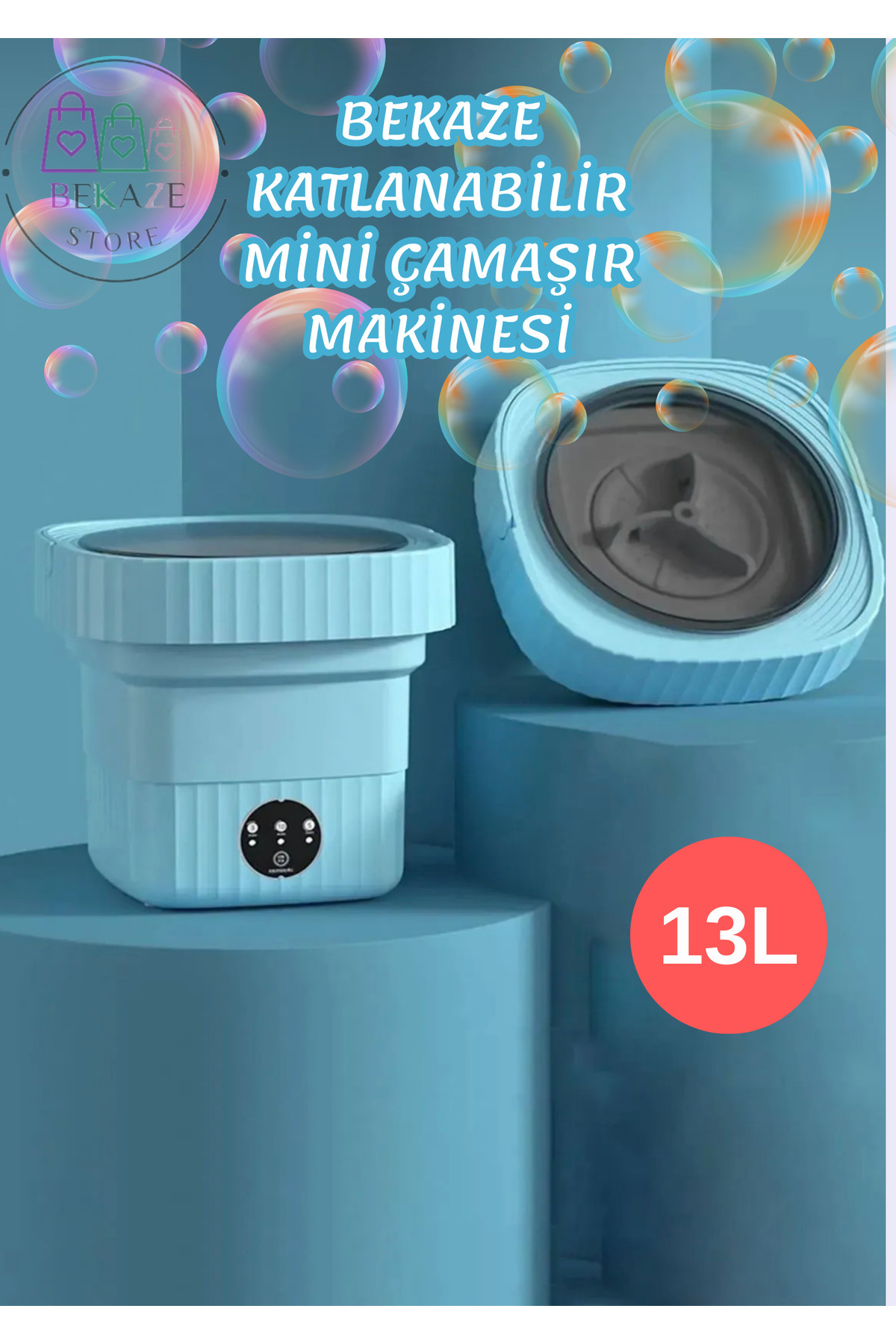 BEKAZE KATLANIR PORTATİF YENİ NESİL MİNİ ÇAMAŞIR MAKİNESİ 13 LT