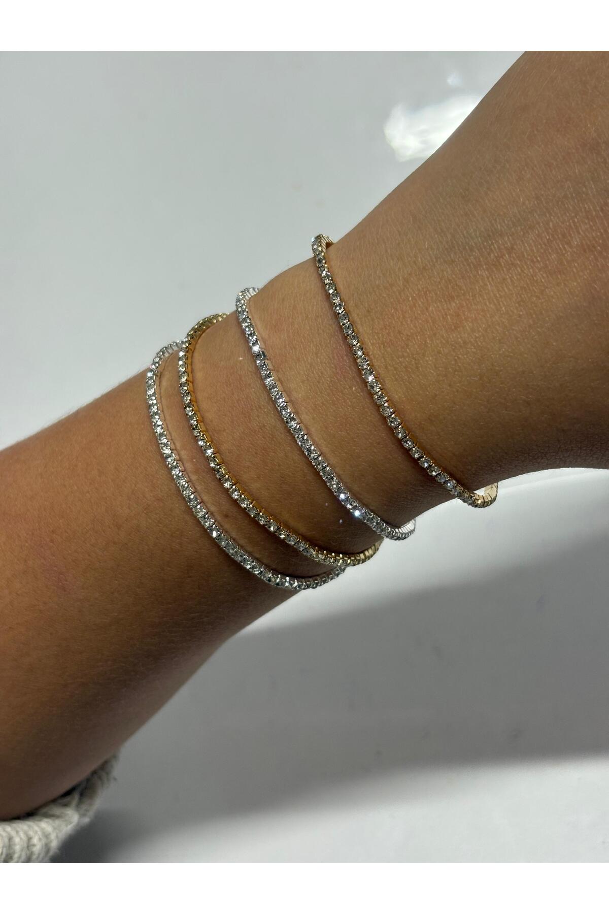 MelKady 922 - Shiny Stone Bracelet Set ( Gold - Silver ) - 4 pcs