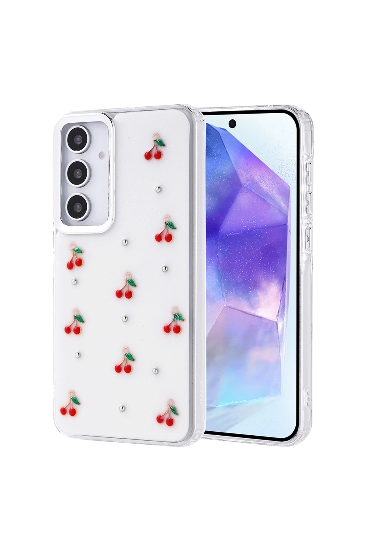 Galaxy A35 Kılıf Airbag Tasarımlı Simli Şeffaf ASMA Kutup Kapak - Kiraz