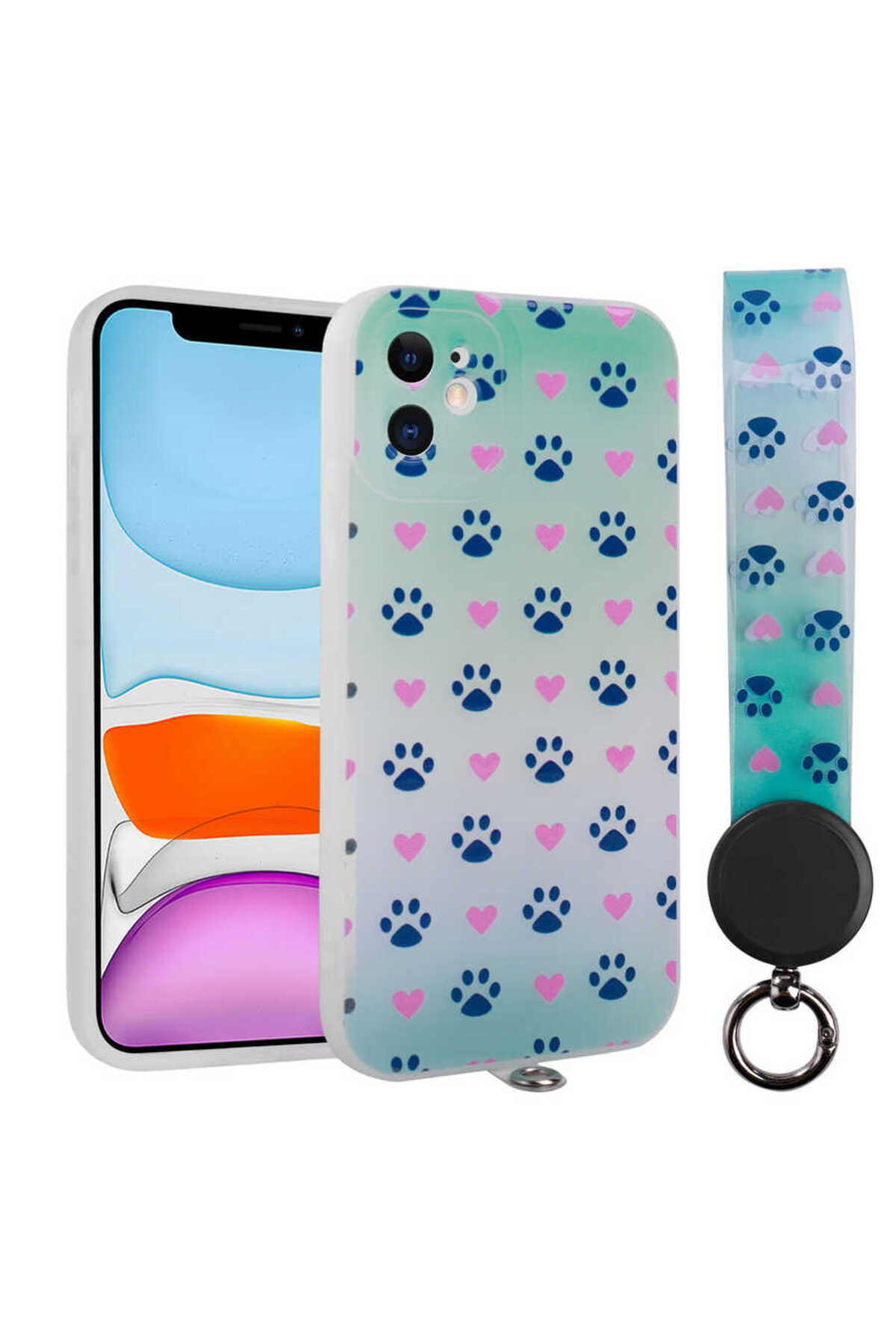 iPhone 11 Uyumlu Desenli El Askılı İpli JoieCreatif Arte Silikon Kılıf-NO10