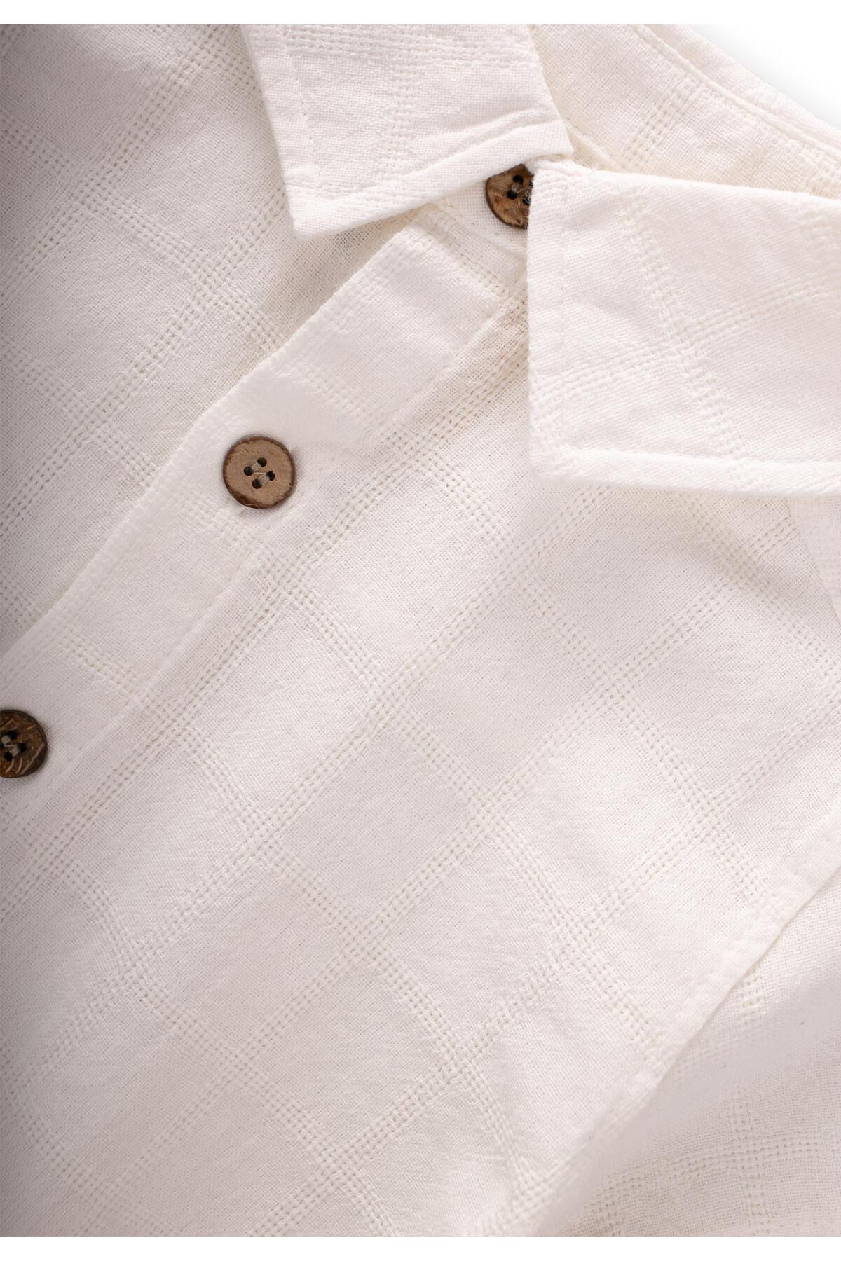 Cigit Kare Desenli Gömlek 2-10 Yaş Ekru fotoğrafı 3 (önizleme)