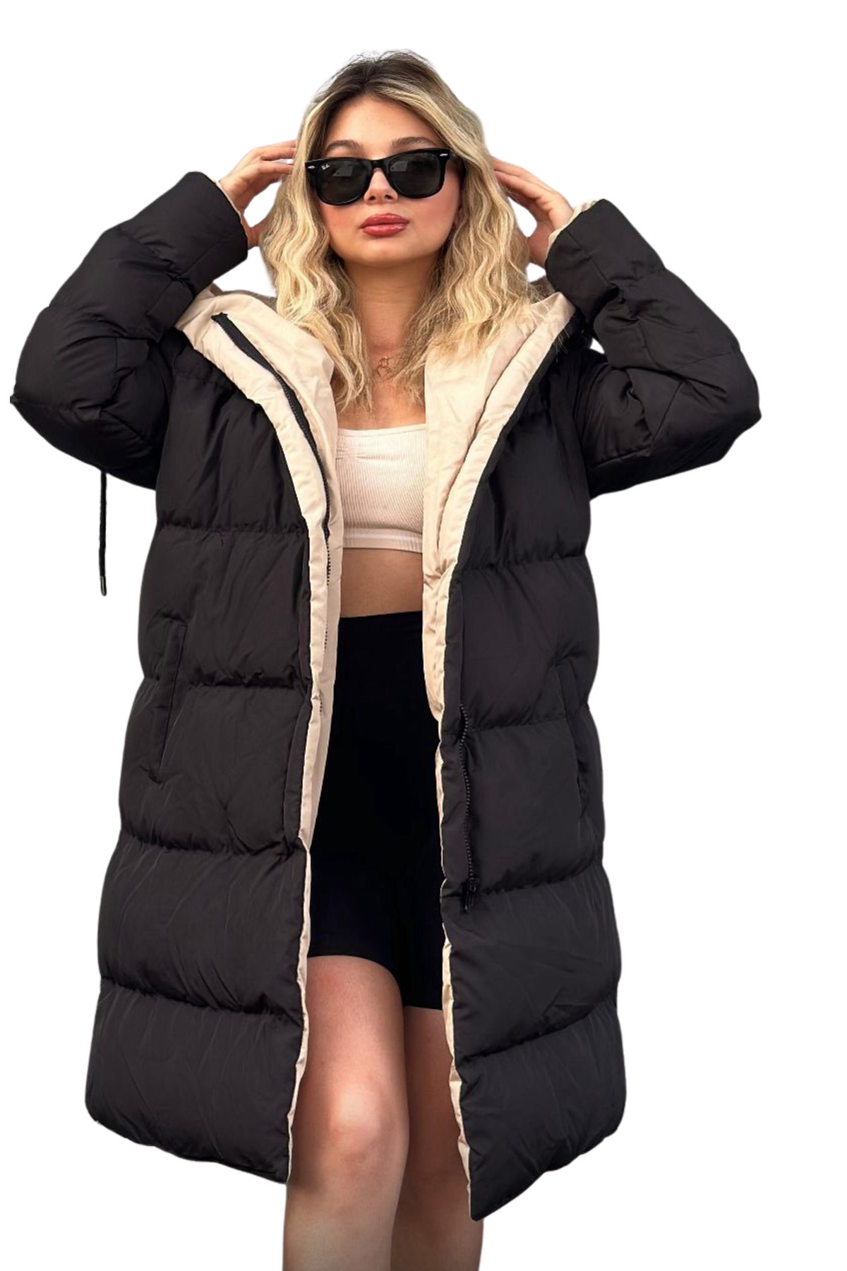 Genel Markalar Çift Taraflı Uzun Şişme Mont