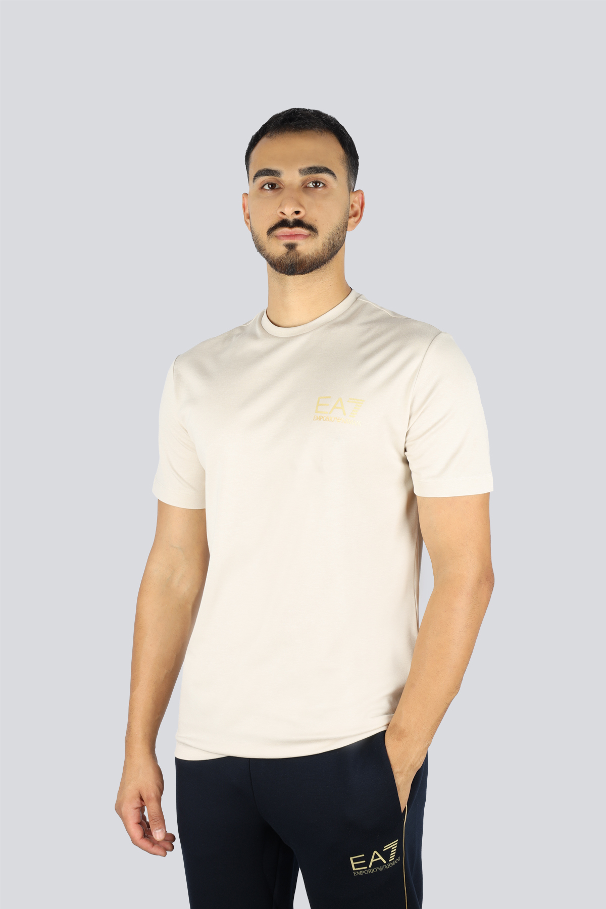  تی‌شرت مردانه آستین کوتاه یقه گرد طرح‌دار نخی کرم رنگ 7M000666 AF13739-U1086