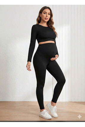 BEEMS Siyah Yüksek Bel Şardonlu Hamile Tayt