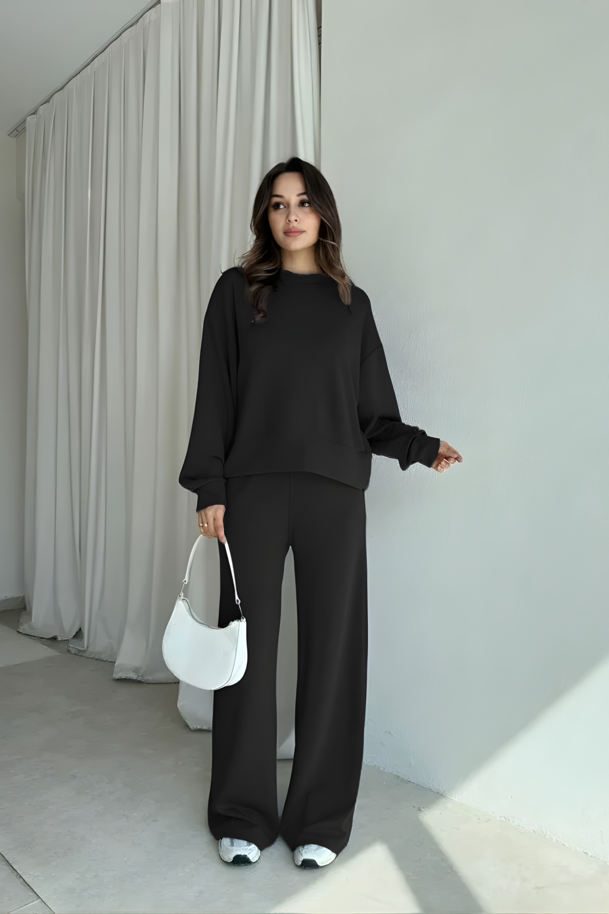WOMEN'S MODAL SOFT TEXTURED LONG SLEEVE WIDE LEG TRACKSUIT