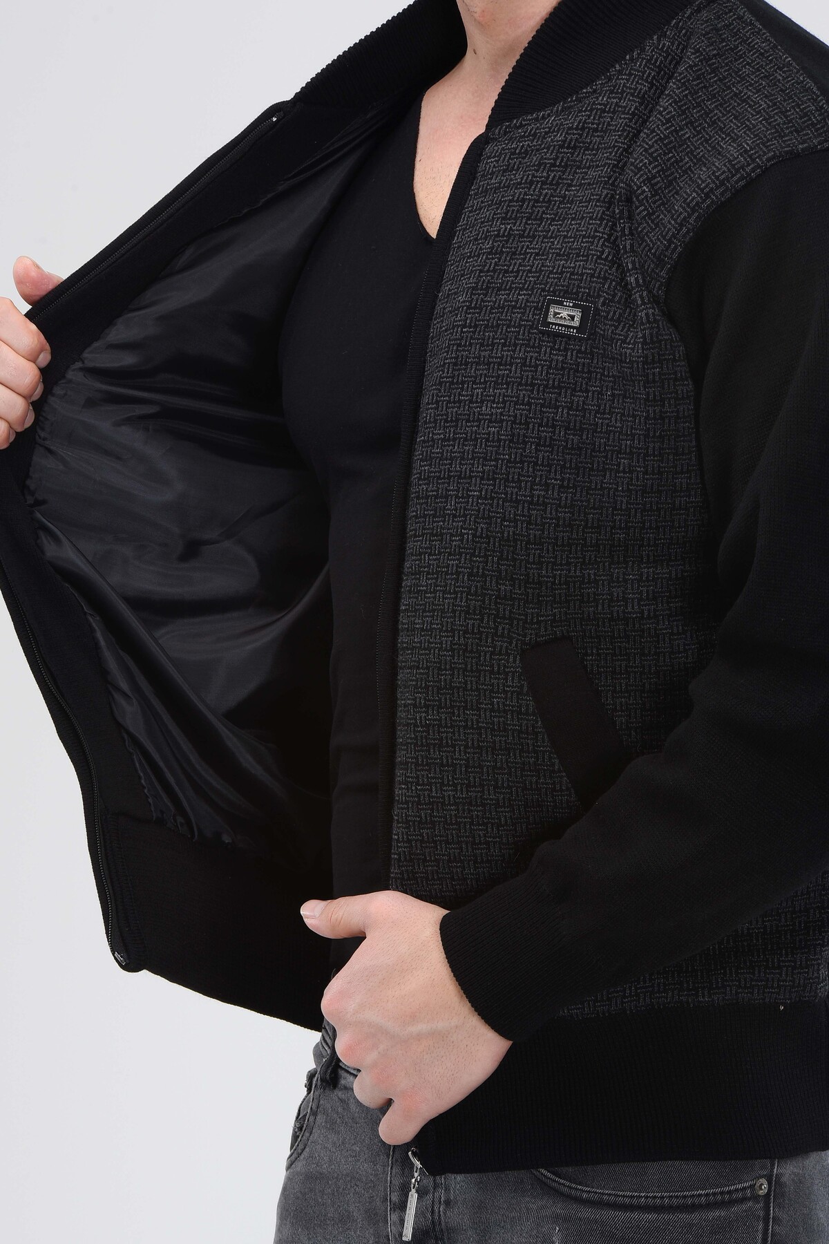 HEDEFNUR TEKSTİL  Erkek Baba ve Orta yaş Triko Örgü İçi Astarlı Akrilik Fermuarlı Kışlık Baba Hırka - Görsel 4