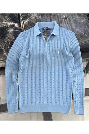 Polo Bisiklet Yaka Kablo Örgülü Pamuklu Kazak