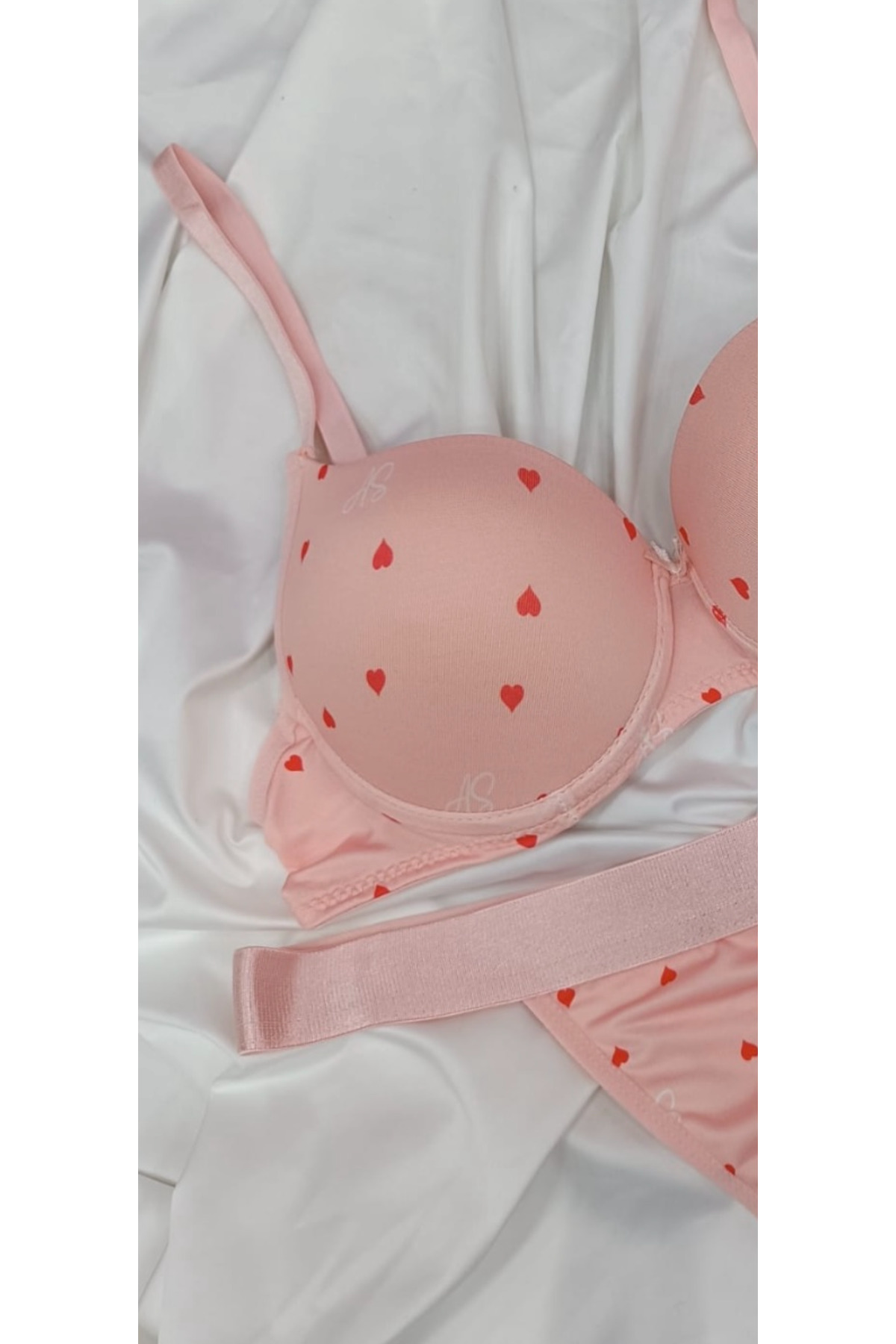 Lunary  Sevimli Kalp desenli Pembe destekli sütyen takım - Görsel 2