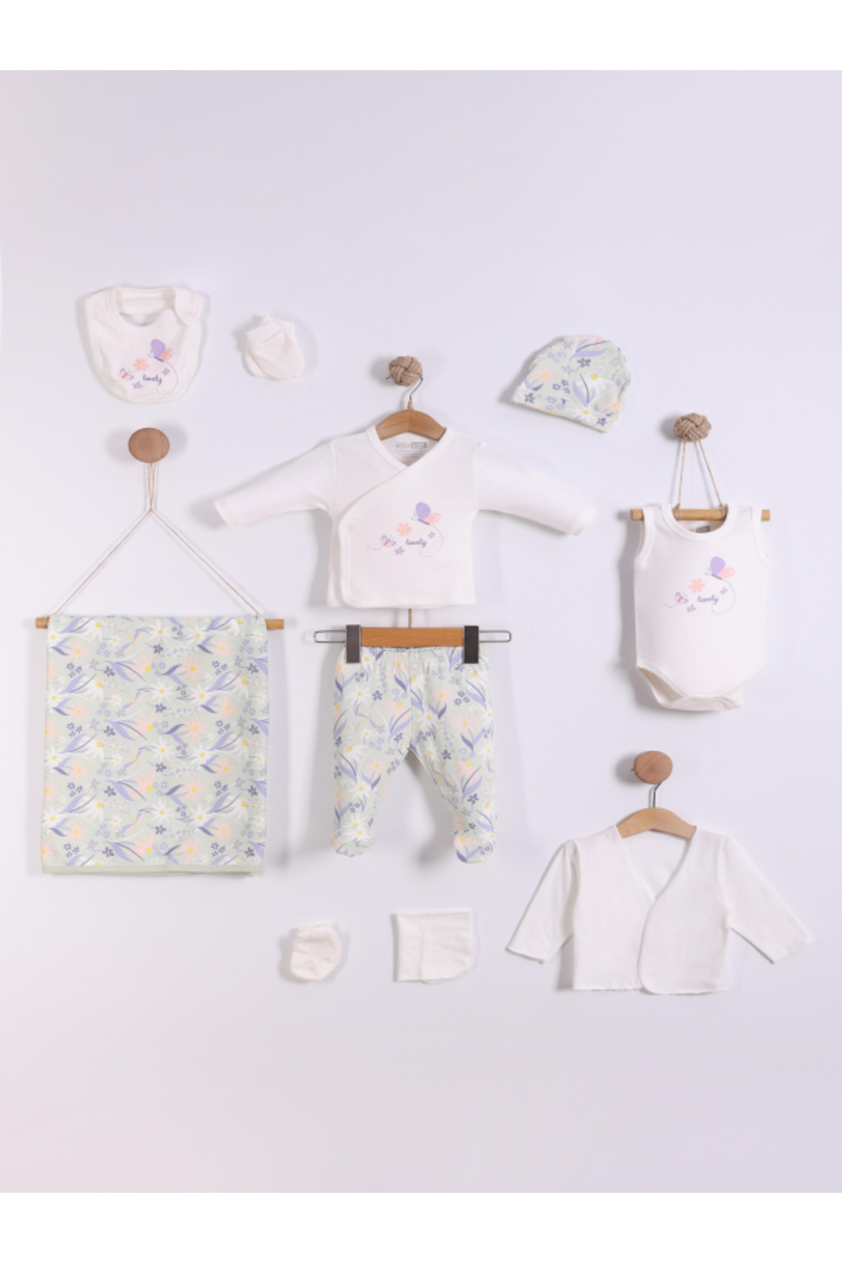 Miniday Baby Yenidoğan Kız Bebek Çiçekli 10lu Hastane Çıkışı Pamuklu fotoğrafı 2 (önizleme)