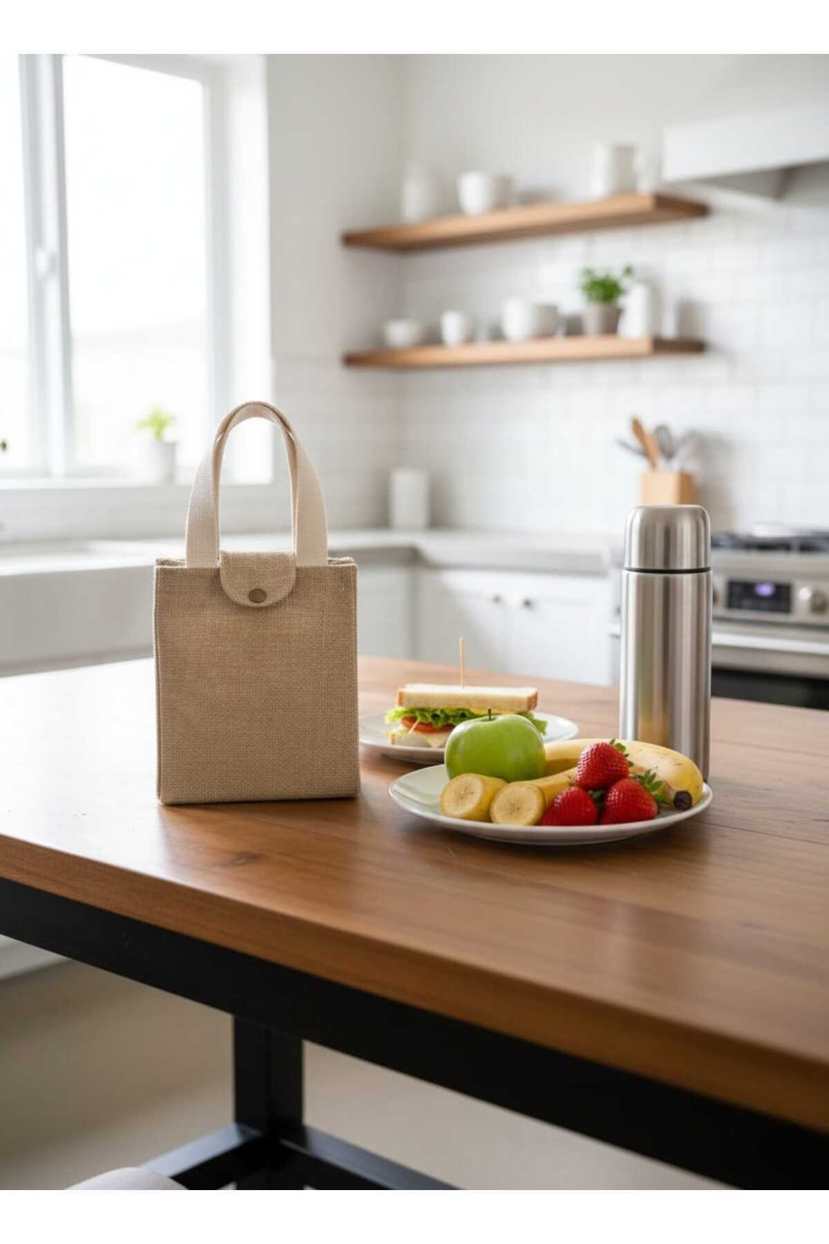 İvaLife İva Gerçek Astarlı Jüt Yiyecek Taşıma Çantası Gıda Taşıma Çantası Yiyecek Çantası Beslenme Çantası