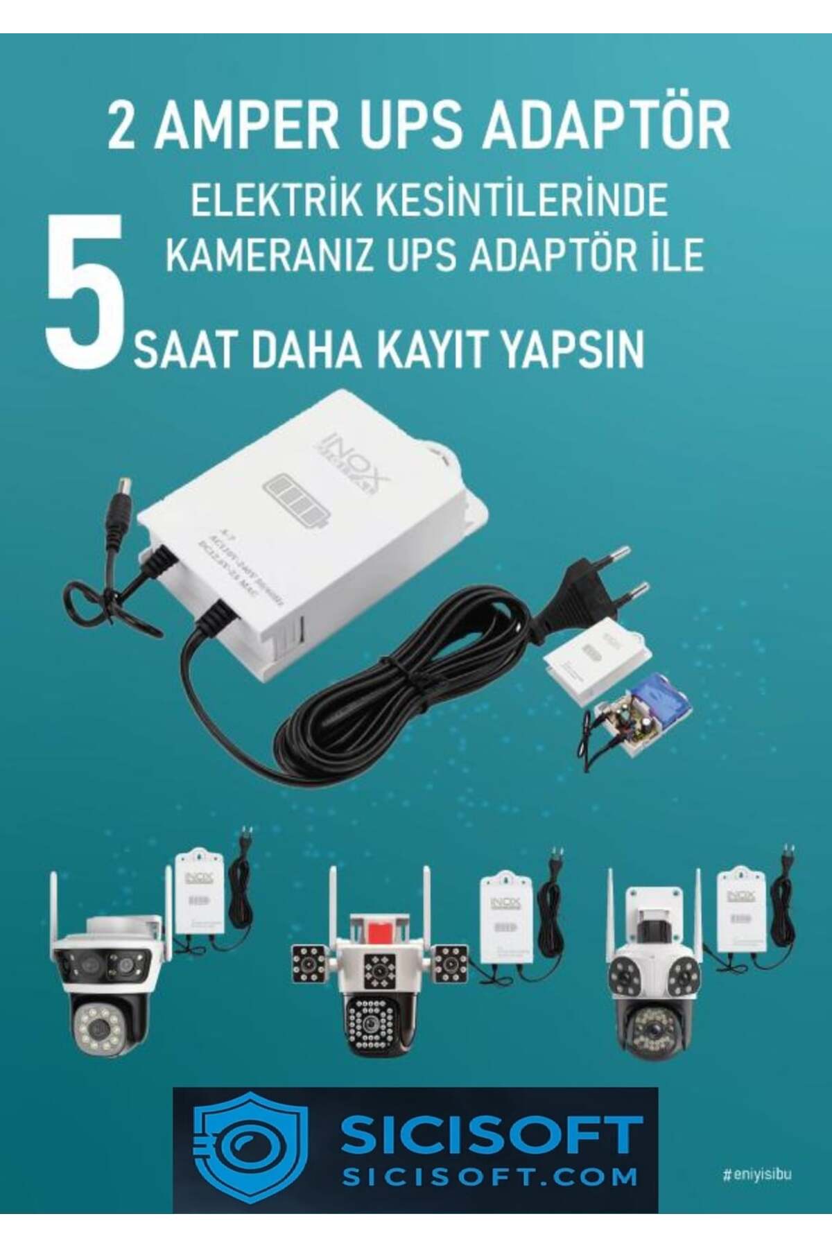 inox 12volt 2 Amper Upsli Lityum Bataryalı Adaptör (woltaj korumalı)