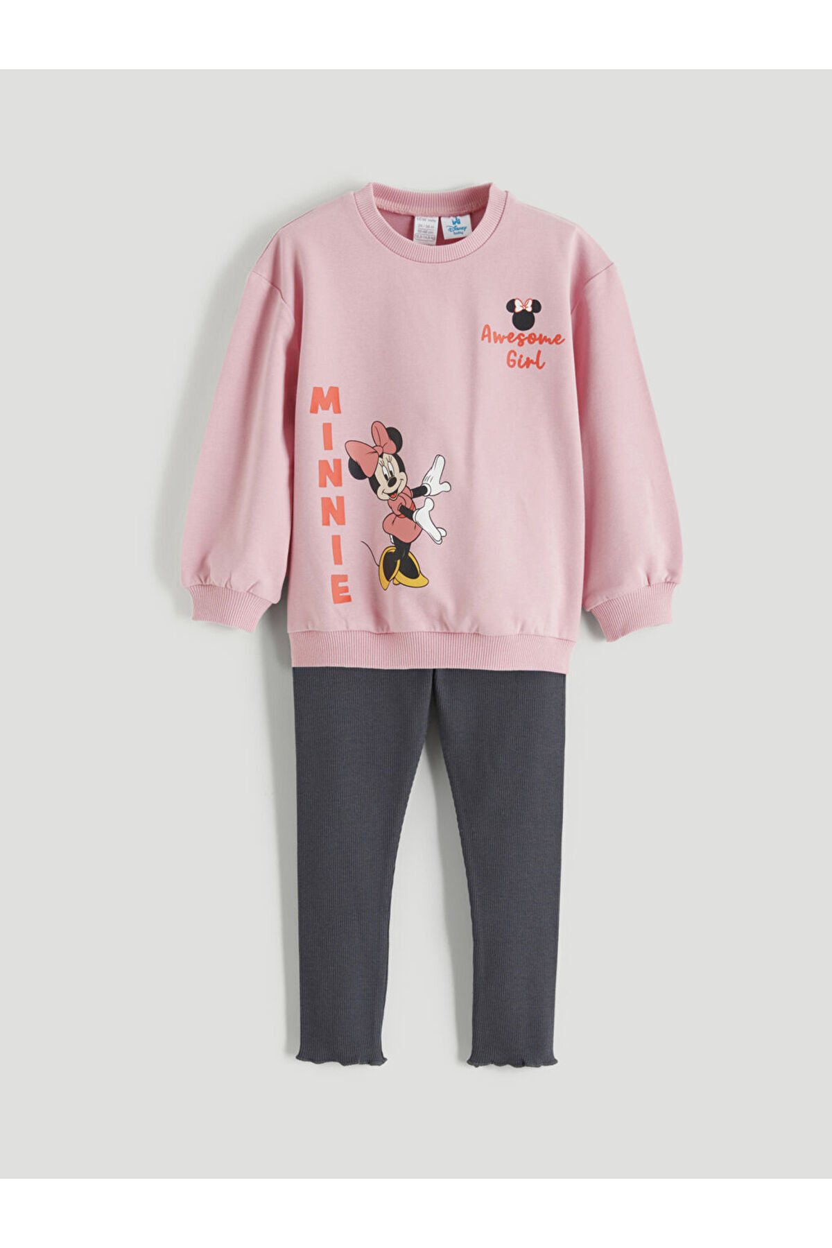 LC Waikiki GiyÇık Store den Pembe Bisiklet Yaka Minnie Mouse Baskılı Kız Bebek Sweatshirt ve Tayt fotoğrafı 2 (önizleme)