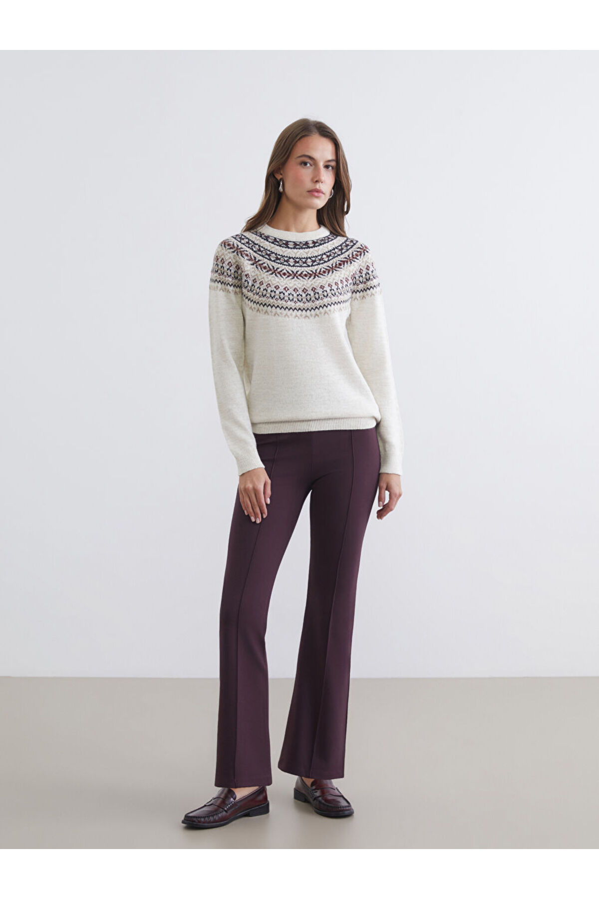 LC Waikiki LCWAIKIKI Classic Bej Bisiklet Yaka Desenli Kadın Triko Kazak fotoğrafı 2 (önizleme)