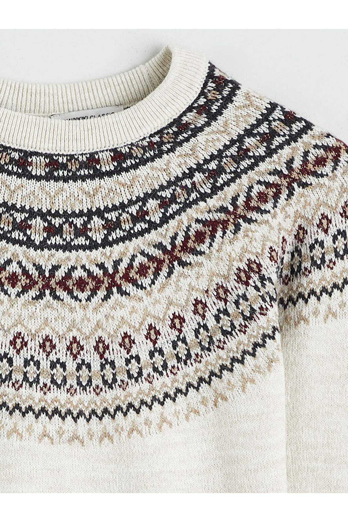 LC Waikiki LCWAIKIKI Classic Bej Bisiklet Yaka Desenli Kadın Triko Kazak fotoğrafı 6 (önizleme)