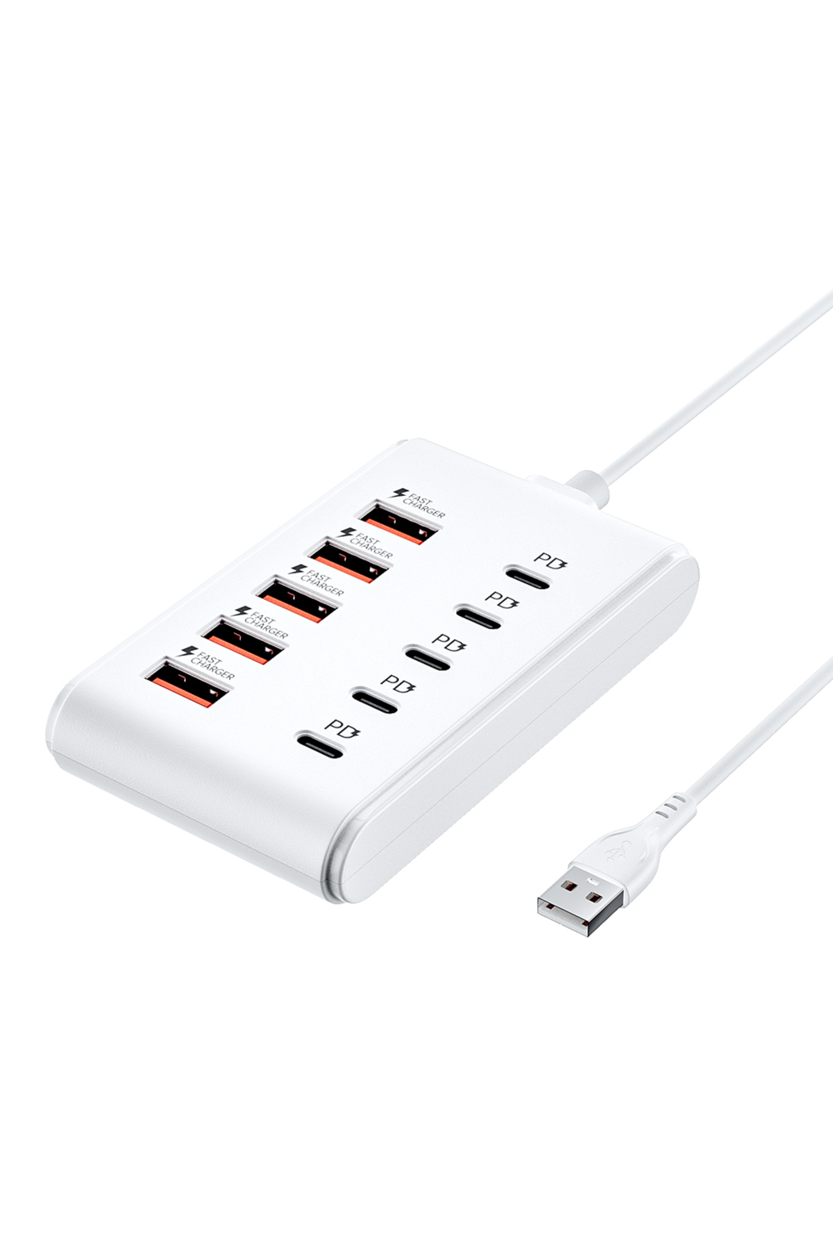 شاحن أبيض من 5 منافذ من النوع C مع موزع USB 5 موسع...