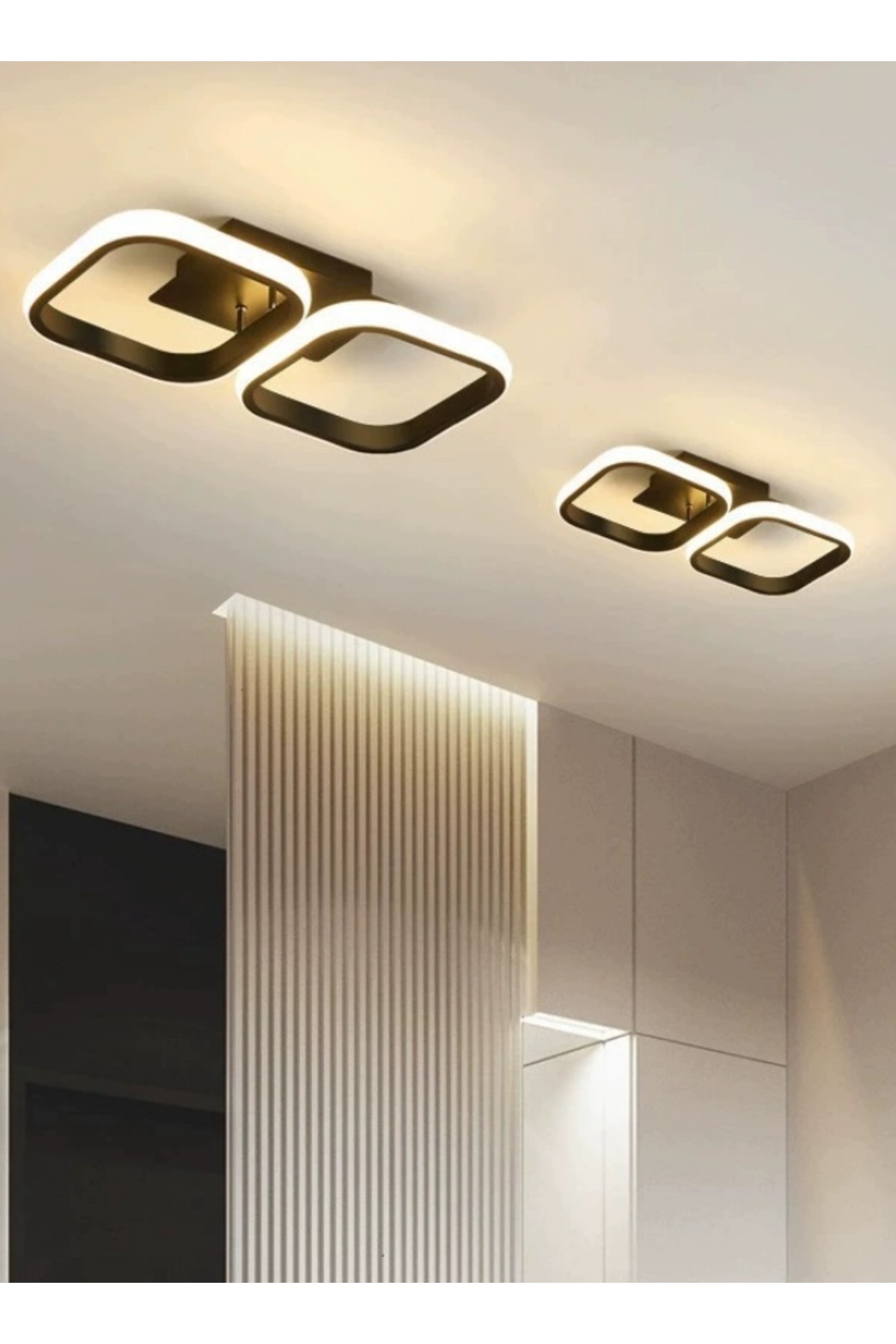 مصباح سقف LED مربع مزدوج أسود - إضاءة عصرية للمداخ...