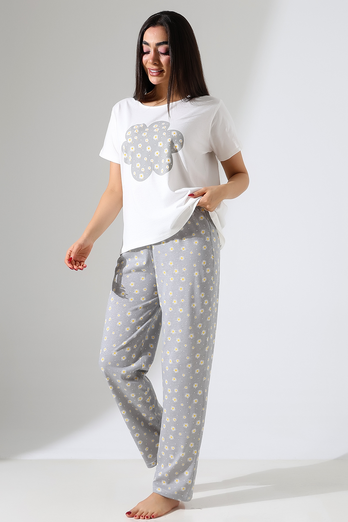 DİVİSTA Set pijamale imprimate pentru femei – Set de sus și de jos – Îmbrăcăminte confortabilă pentru acasă – țesătură moale din bumbac