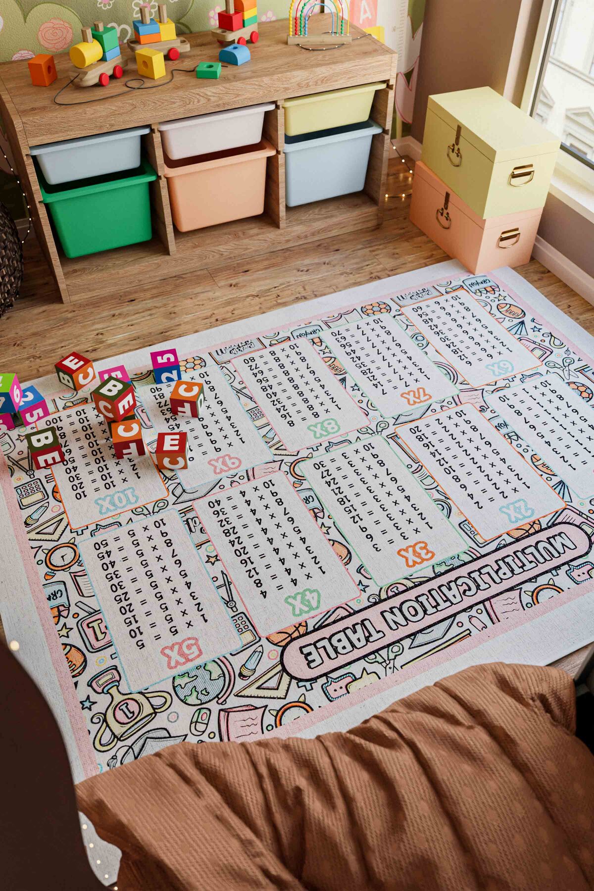 Multiplication Table Patterned Children's Carpet Washable Non-Slip Base Chenille Machine Carpet 8397