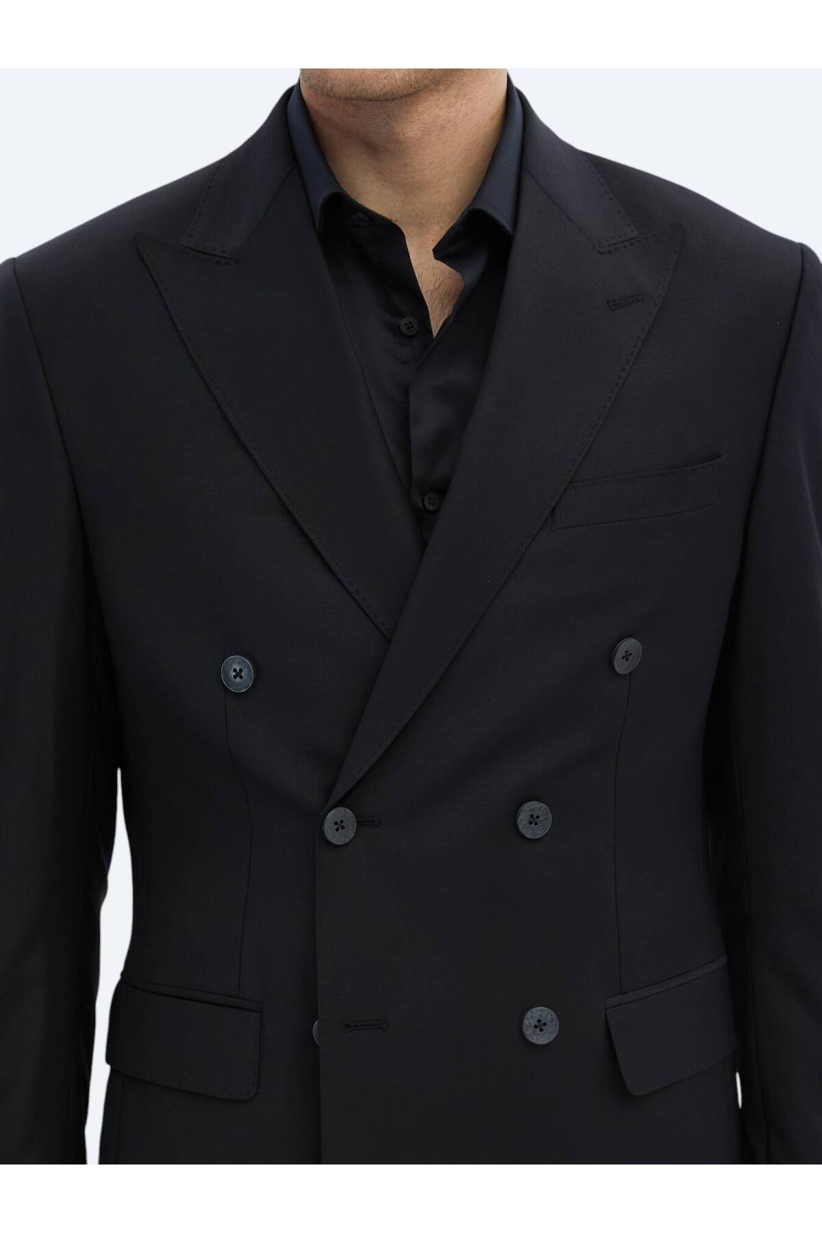 Kip  Siyah Düz Modern Fit Yün Karışımlı Takım Elbise - Görsel 5