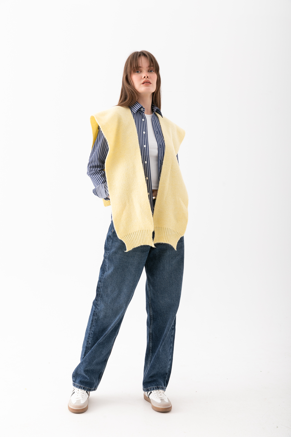 Loov  Yumoş Kare Yaka Bağlamalı Triko Atkı - Kare Parçalı Atkı - Triko Omuz Atkısı Ofis Günlük Moda Atkı - Görsel 4