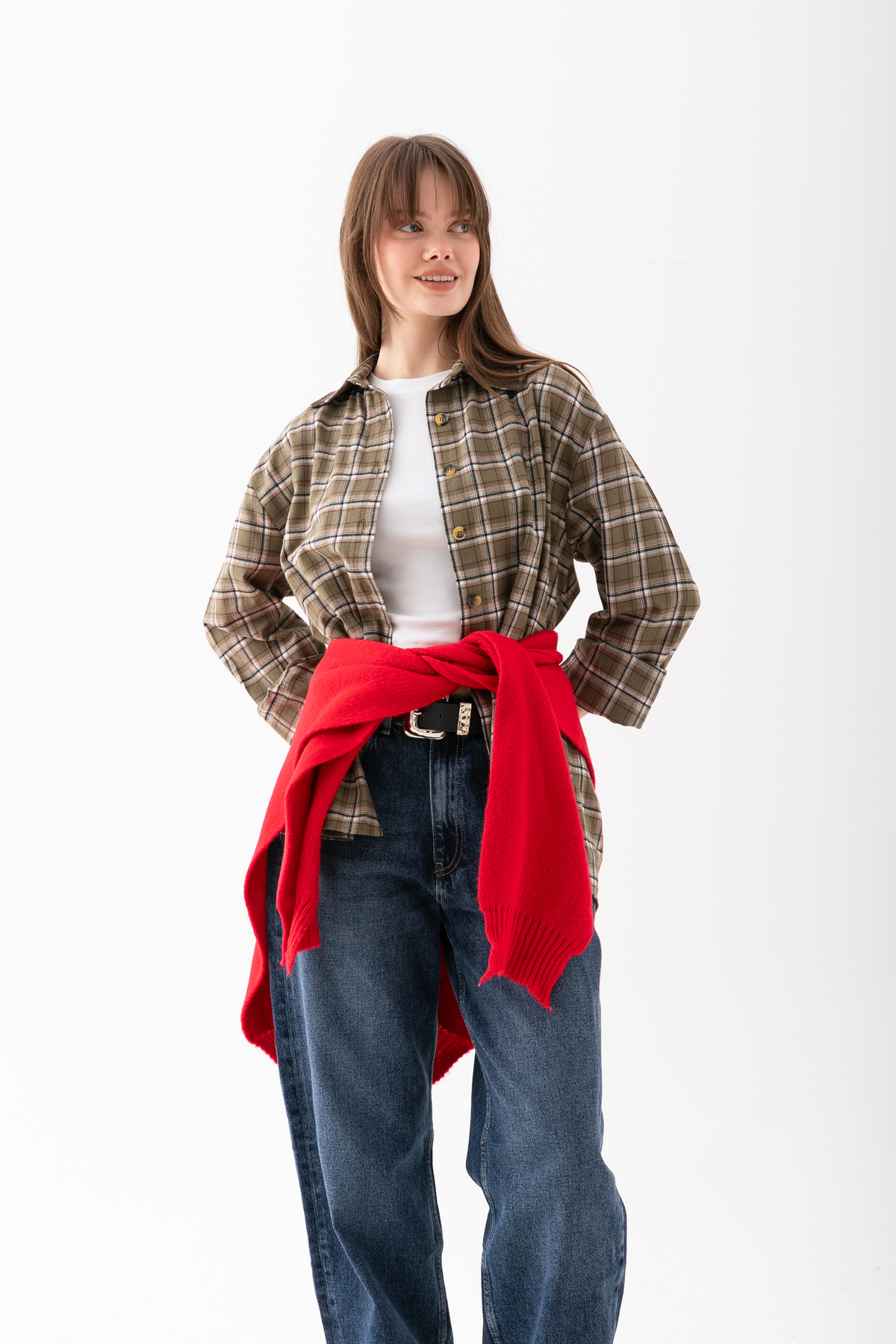 Loov  Kare Yaka Bağlamalı Triko Atkı - Kare Parçalı Atkı - Triko Omuz Atkısı Ofis Günlük Moda Atkı - Görsel 8