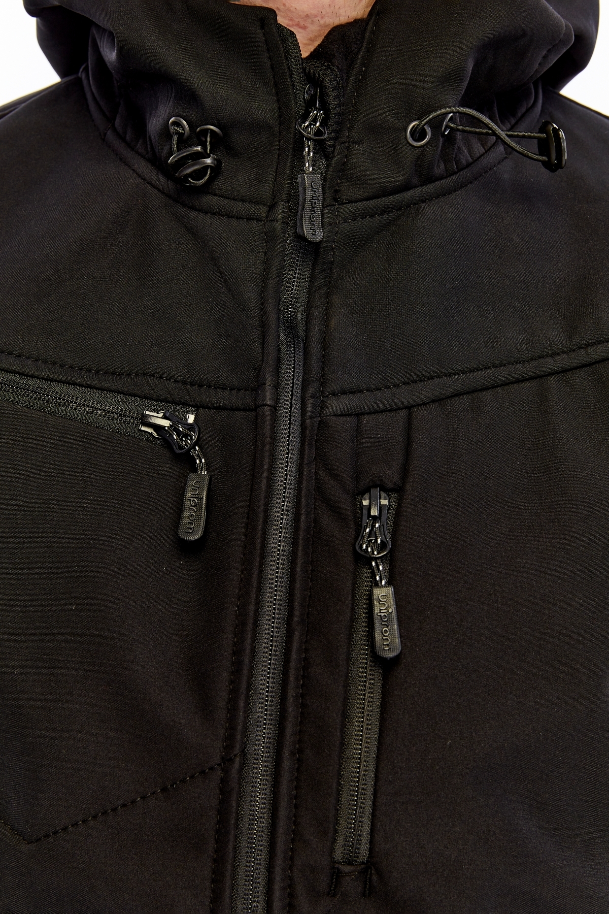Uniprom Softshell Mont Kapşonlu Erkek Su Ve Rüzgar Geçirmez Mont Siyah 5 Cepli görsel 3