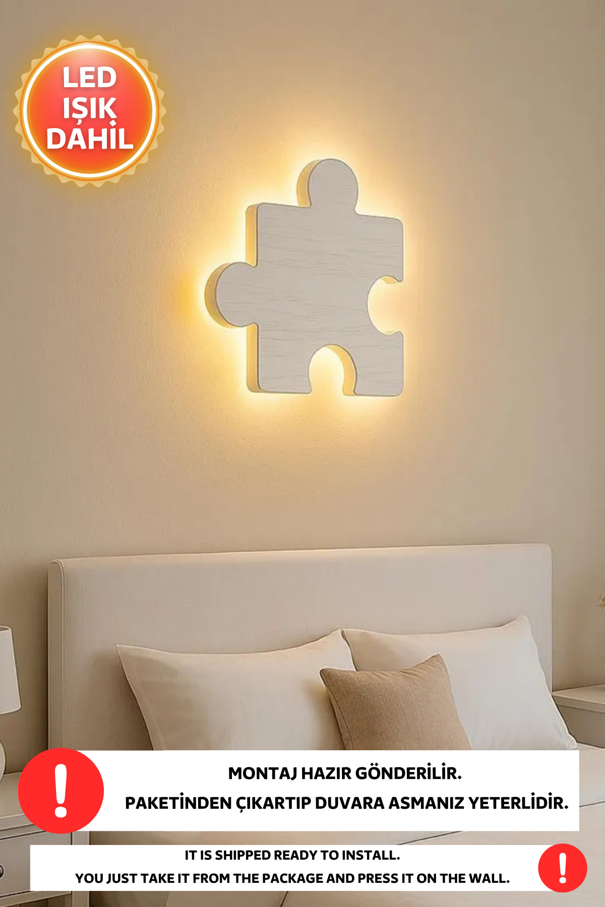 Dekorvin 2 Puzzle Led Işık Gece Lambası Bebek Çocuk Odası Duvar Dekorasyonu Aydınlatma Ahşap Gece Lambası fotoğrafı 2 (önizleme)