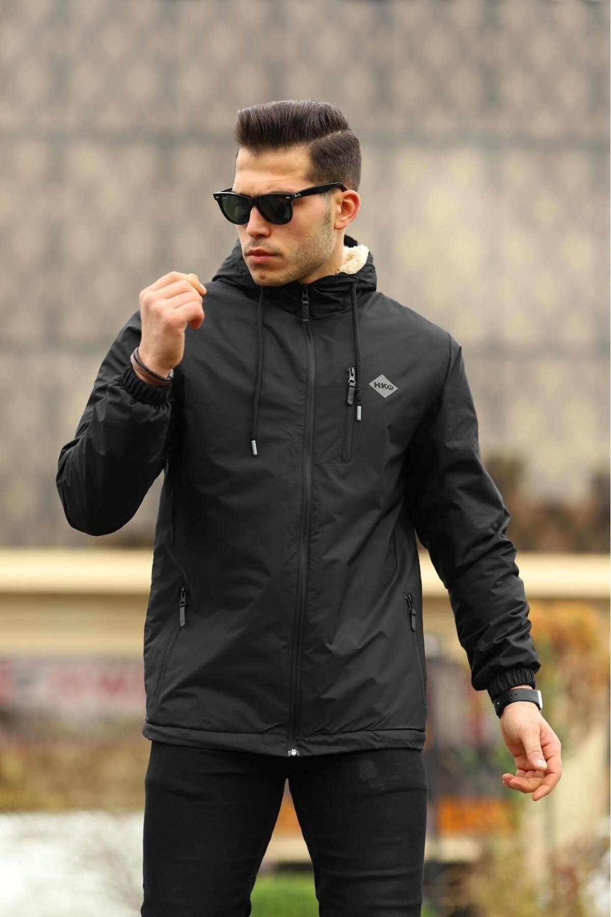 The Naz Line  ERKEK İçi Kürklü Suya Dayanıklı Kapüşonlu Cepli Yağmurluk