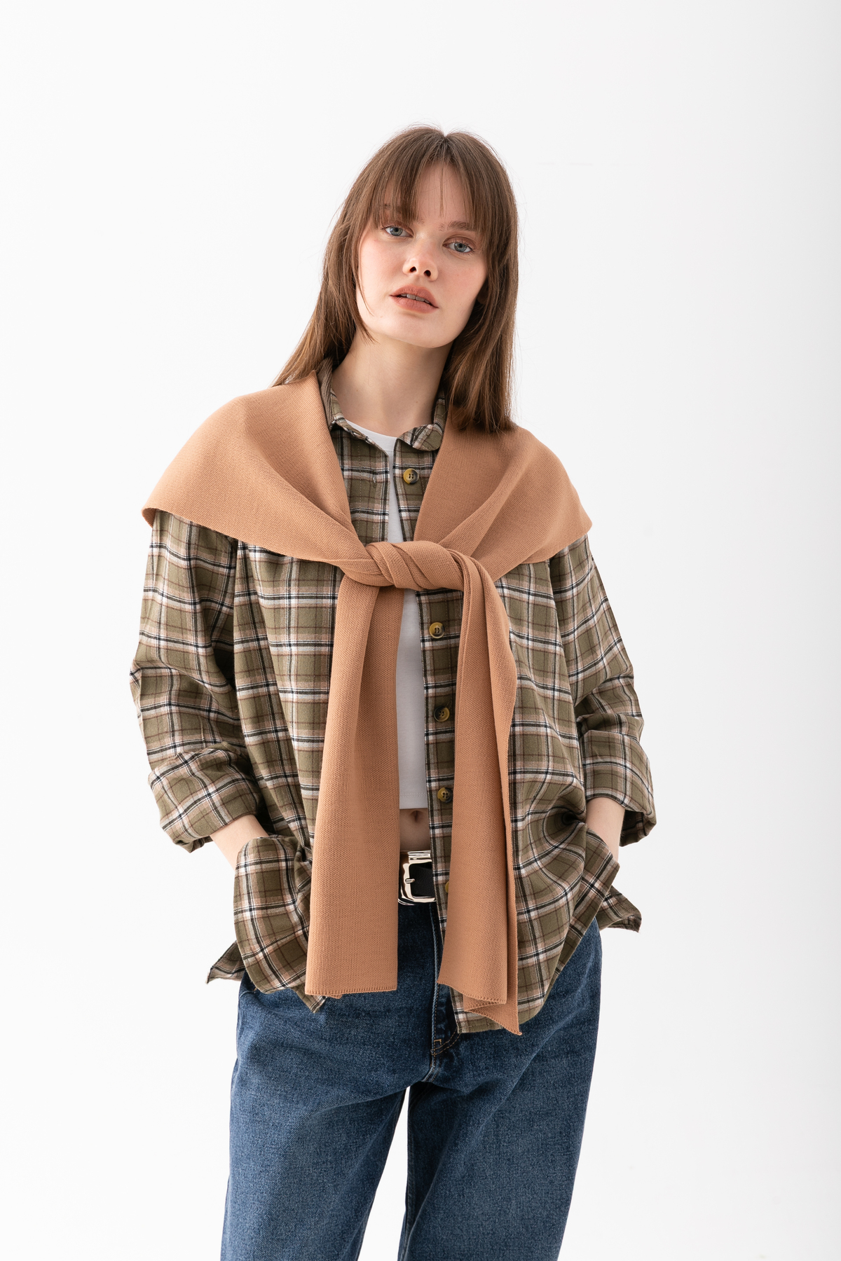 Wega Moda Kare Parçalı Patchwork Atkı - Spor Triko Örme Omuz Atkısı | Unisex Boho Şal - Atkı