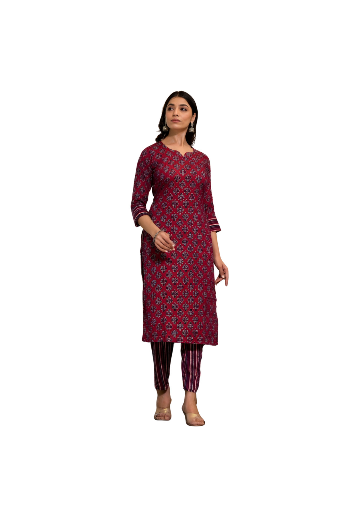 MYSMAR Maroon Viscose Cotton Salwar Kameez Set - ALV1253 | Maroon-Size:S-36-Inches