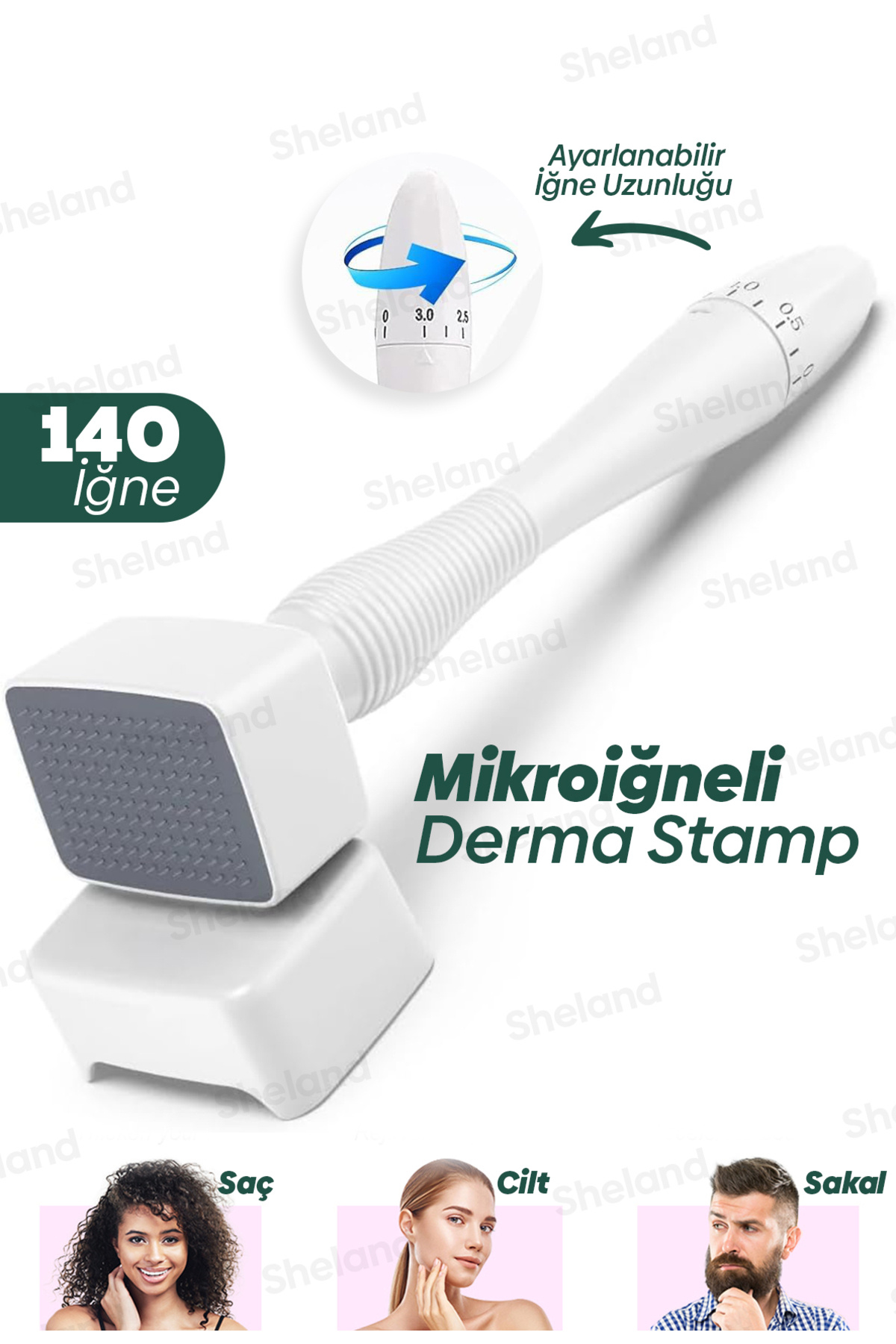 Sheland Dermastamp 140 Titanyum İğneli ,Ayarlanabilir 10 İğne 0.25 mm - 3.00 mm, Tüm Cilt Tipine Uygun